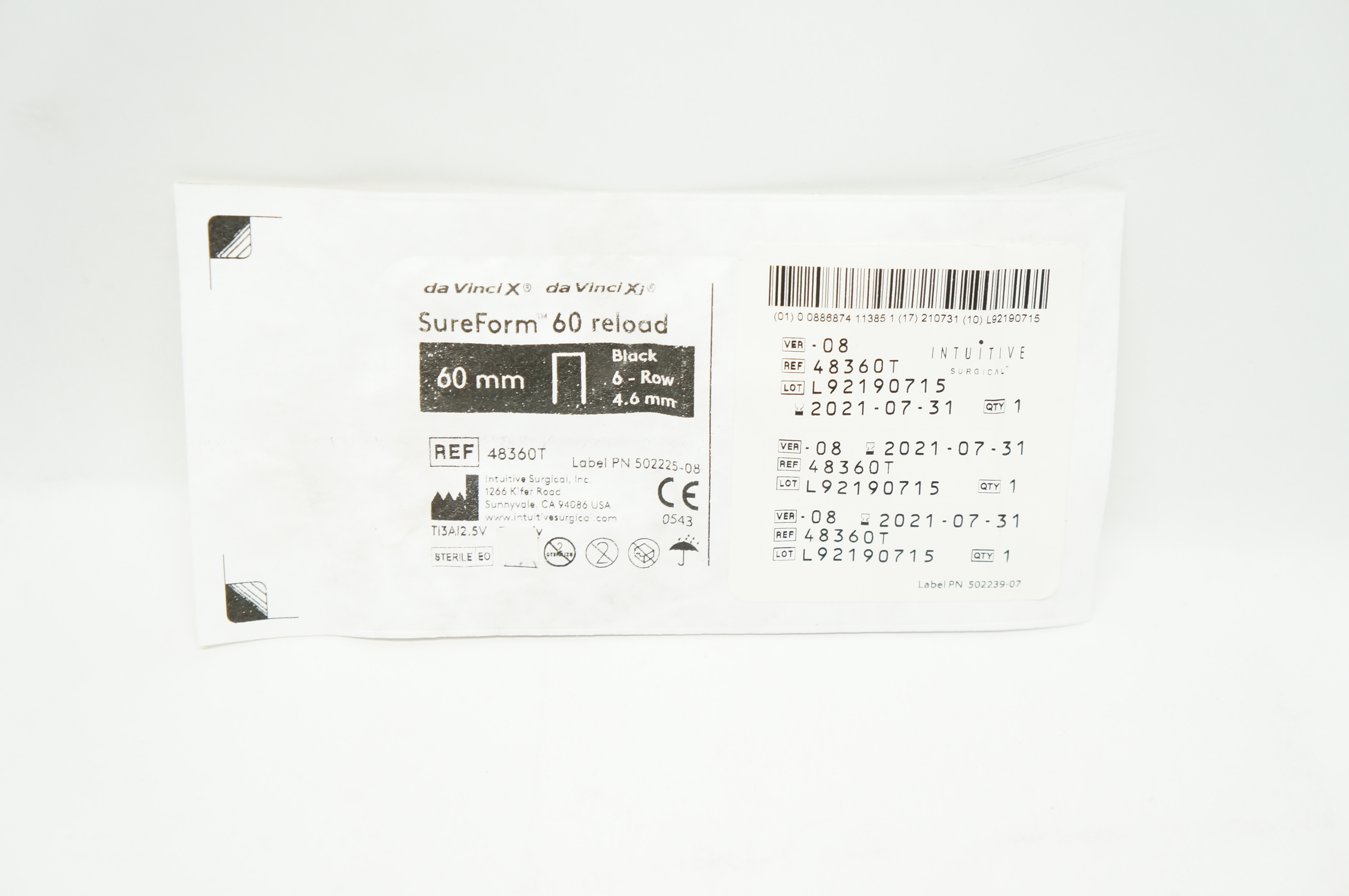 Intuitive Surgical 48360T da Vinci X, Xi SureForm 60 Reload Black 6-Row 4.6mm(x)