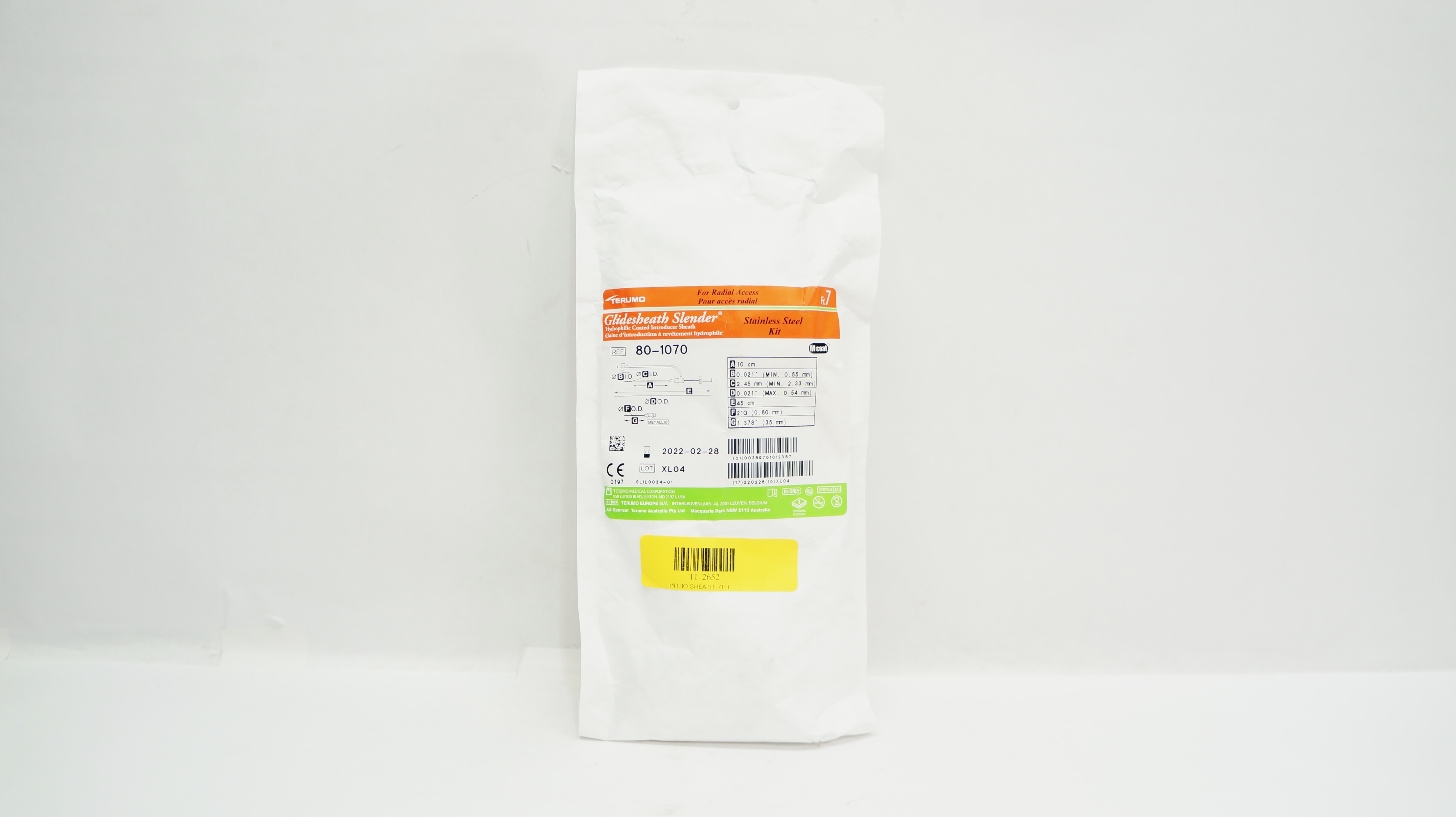 Terumo 80-1070 Glidesheath Slender Hydrophilic Coated Introducer Sheath 7Fr (x)