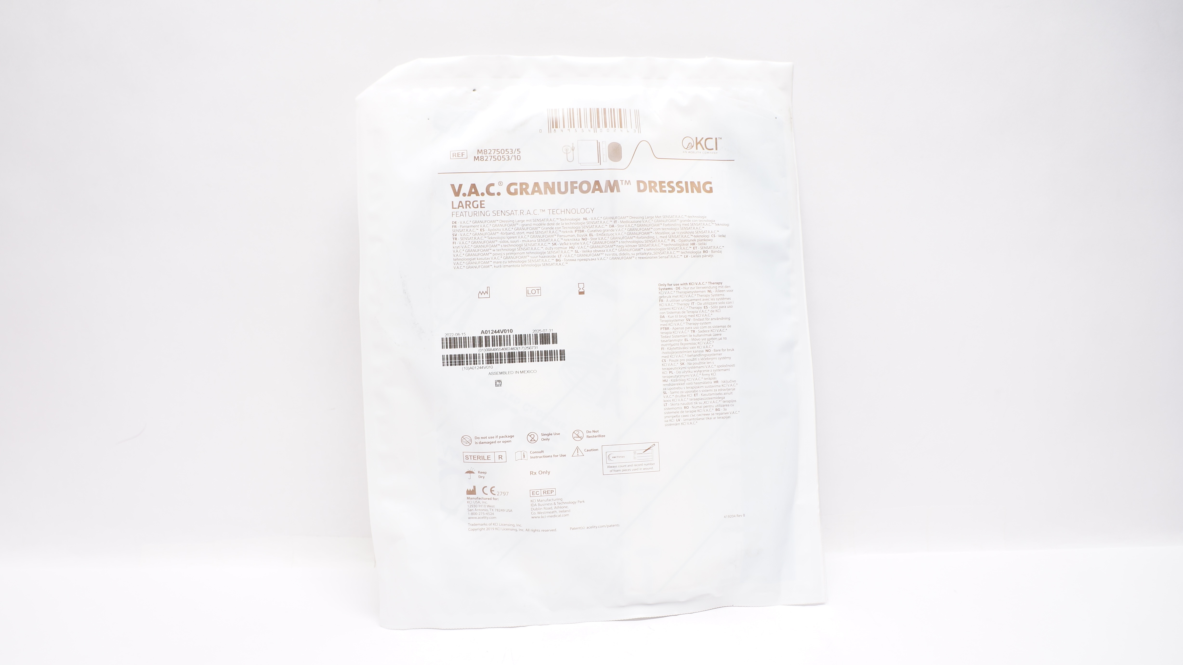 KCI M8275053/5 V.A.C. Granufoam Dressing Large Featuring SENSAT.R.A.C.Technology