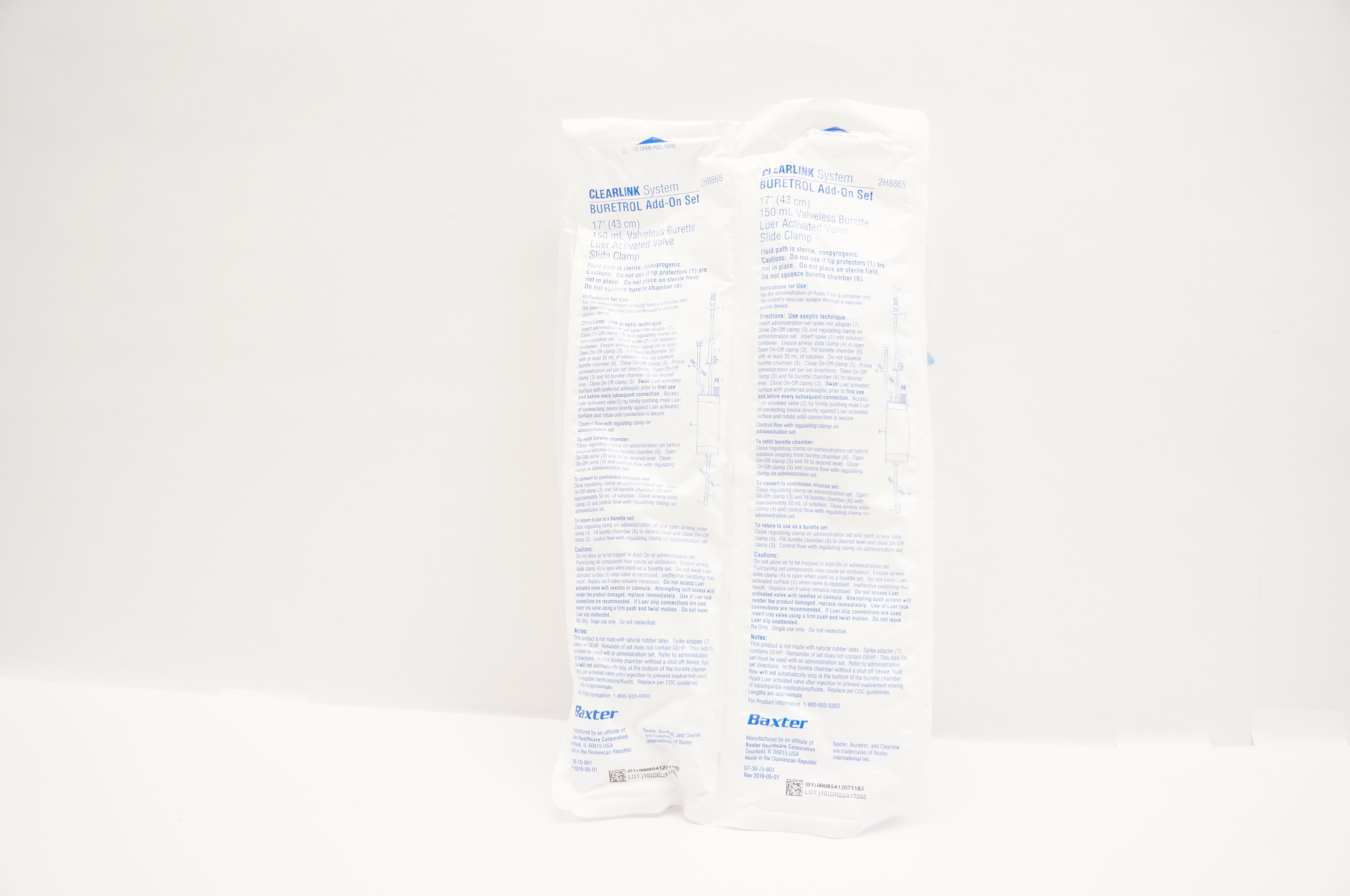 Baxter 2H8865 Clearlink System Buretrol Add-On Set 17inch x 150mL