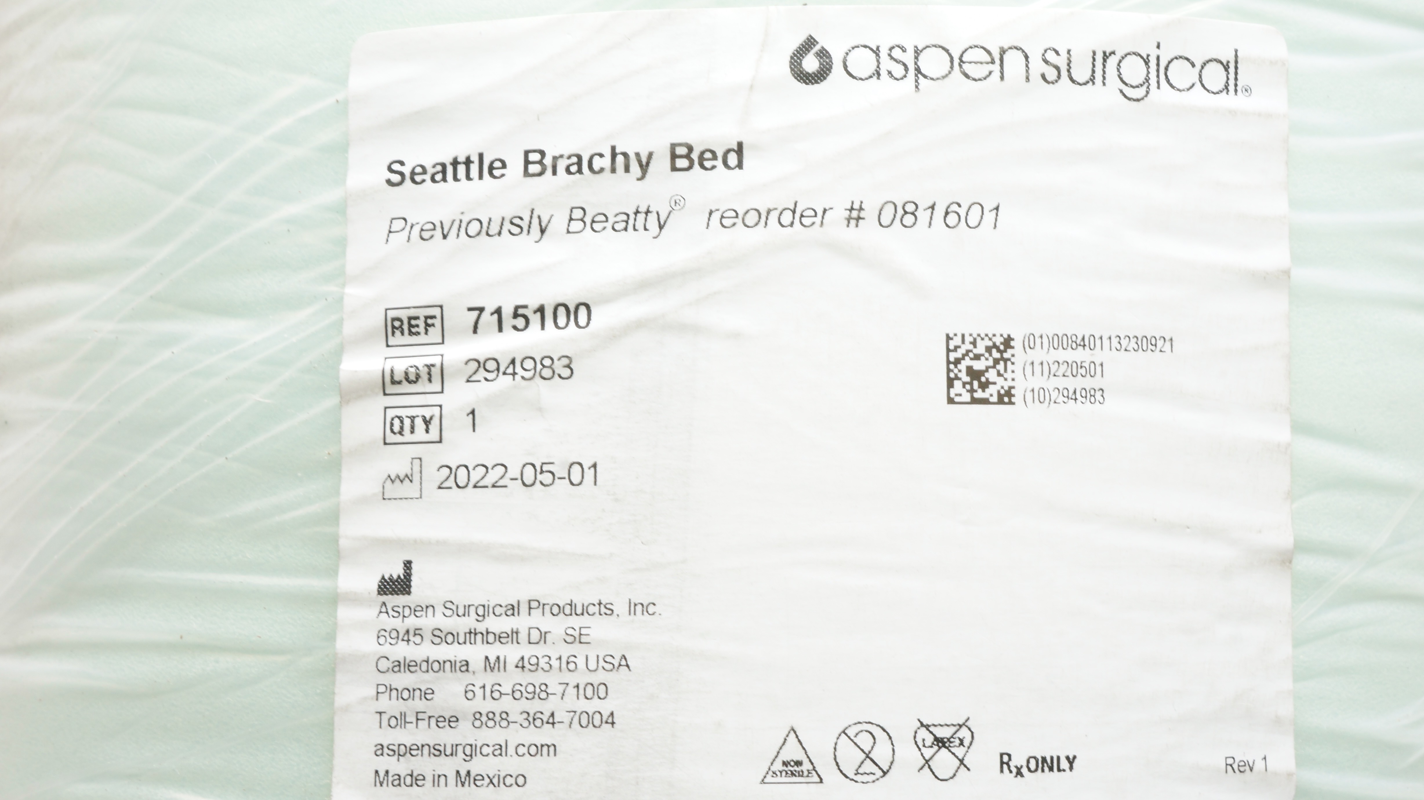Aspen Surgical 715100 Previously Beatty Seattle Brachy Bed