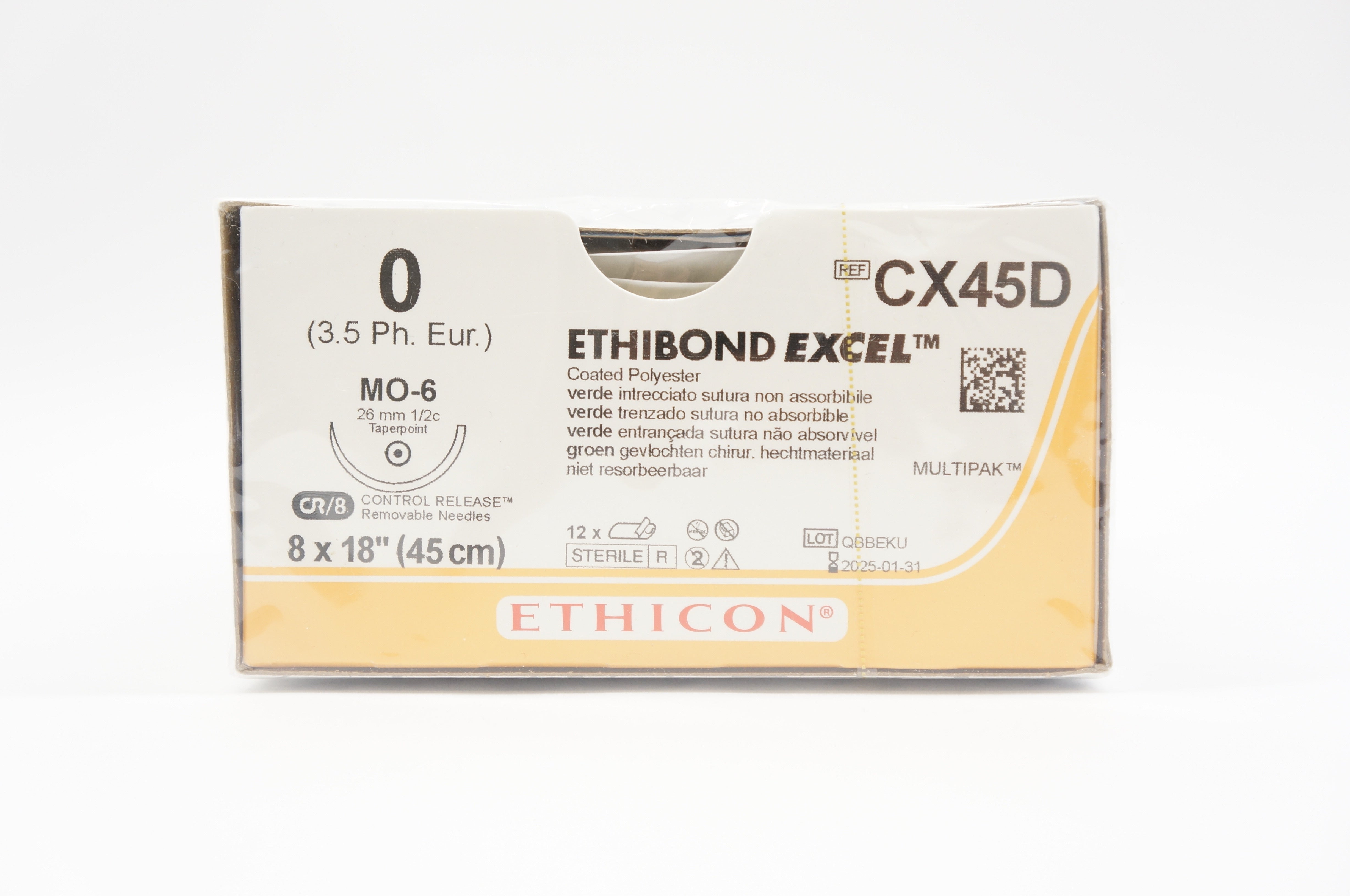 Ethicon CX45D 0 ETHIBOND EXCEL, Coated Polyester, MO-6, 8 x 18inch - Box of 12