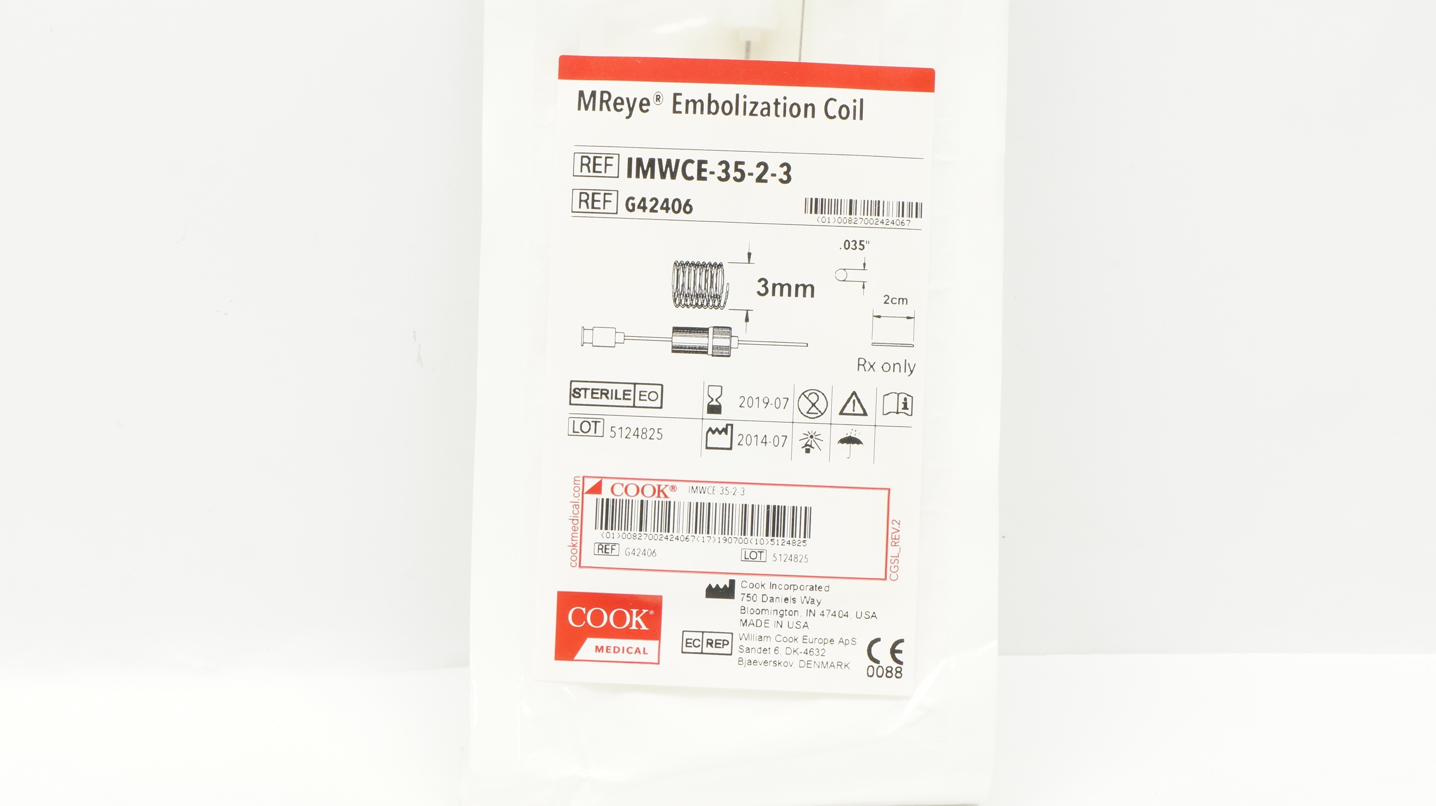 Cook Medical G42406 MReye Embolization Coil 3mm x 2cm x .035inch (x)