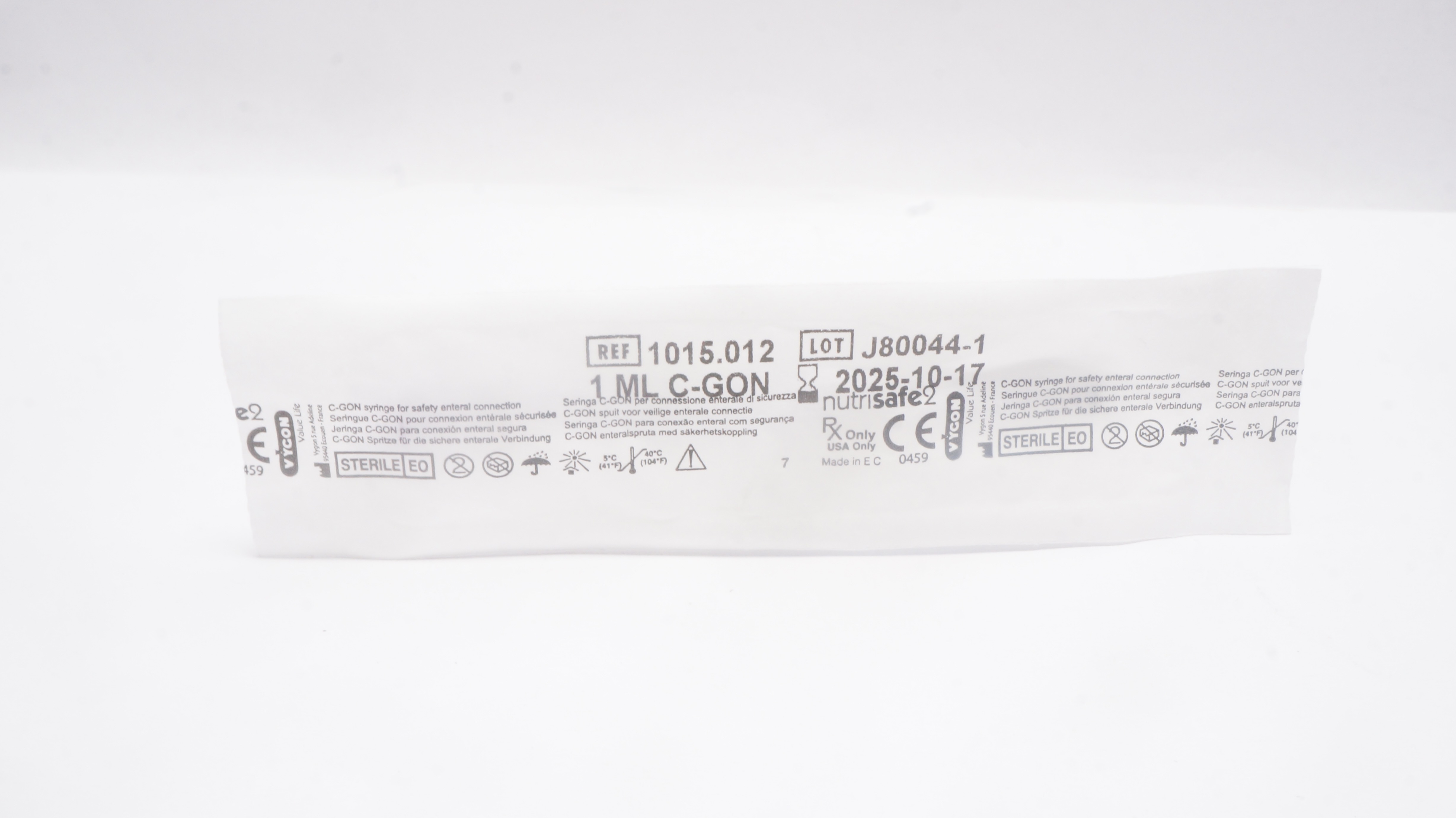 Vygon 1015.012 Safe Ente Feeding Syringe w/ a Nutrisafe2 Connection 1ml C-Gon