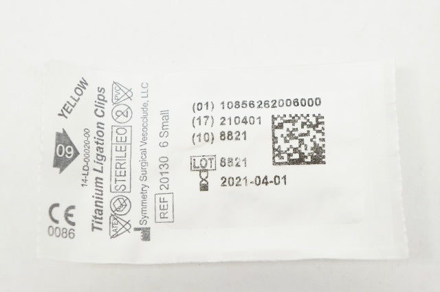 Symmetry Surgical 20130 Titanium Ligation Clips 6 Small (x) - Pack of 6