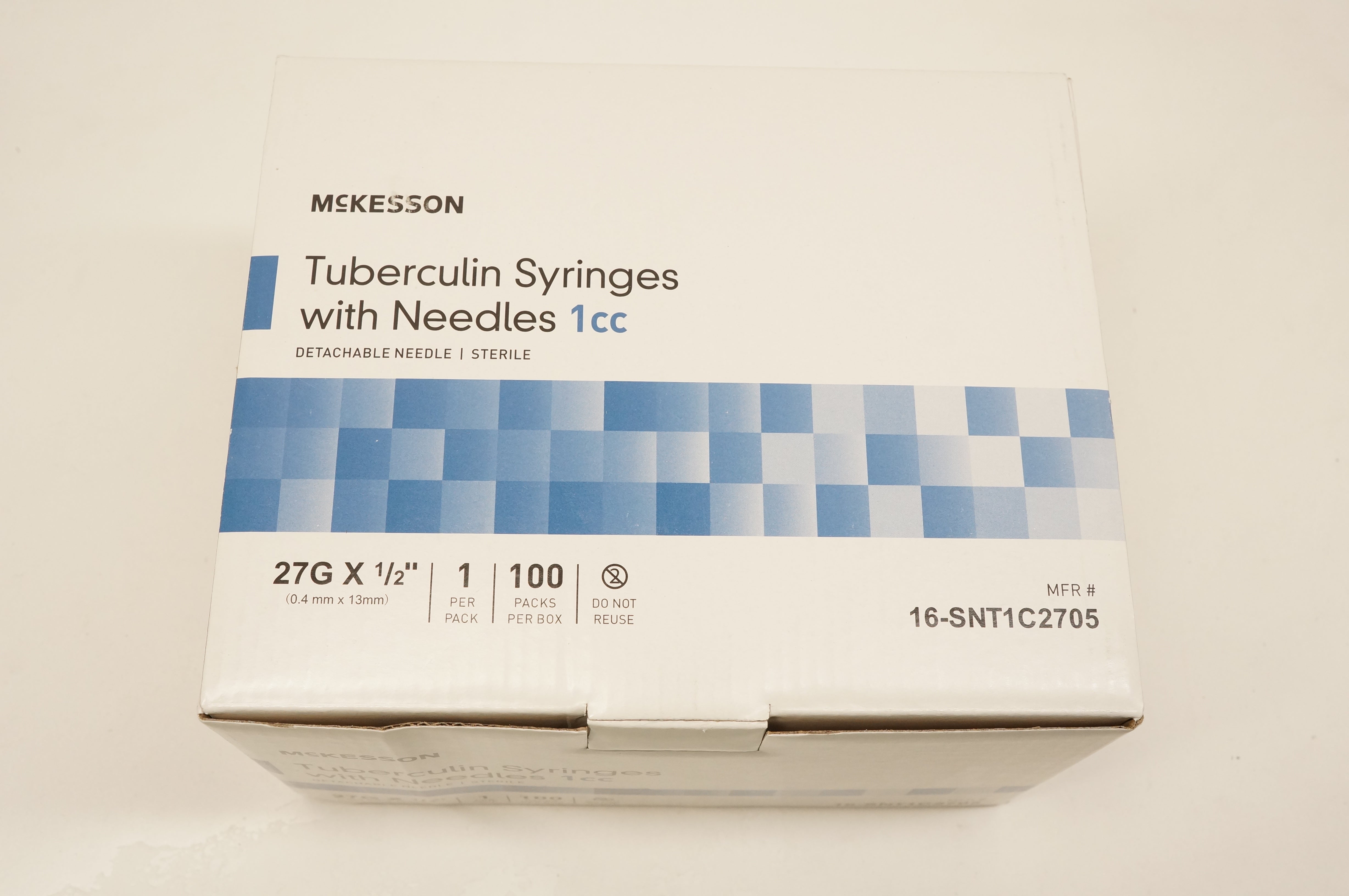 McKesson 16-SNT1C2705 Tuberculin Syringes W/Ndle 1cc, 27G x 1/2inch - Box of 100