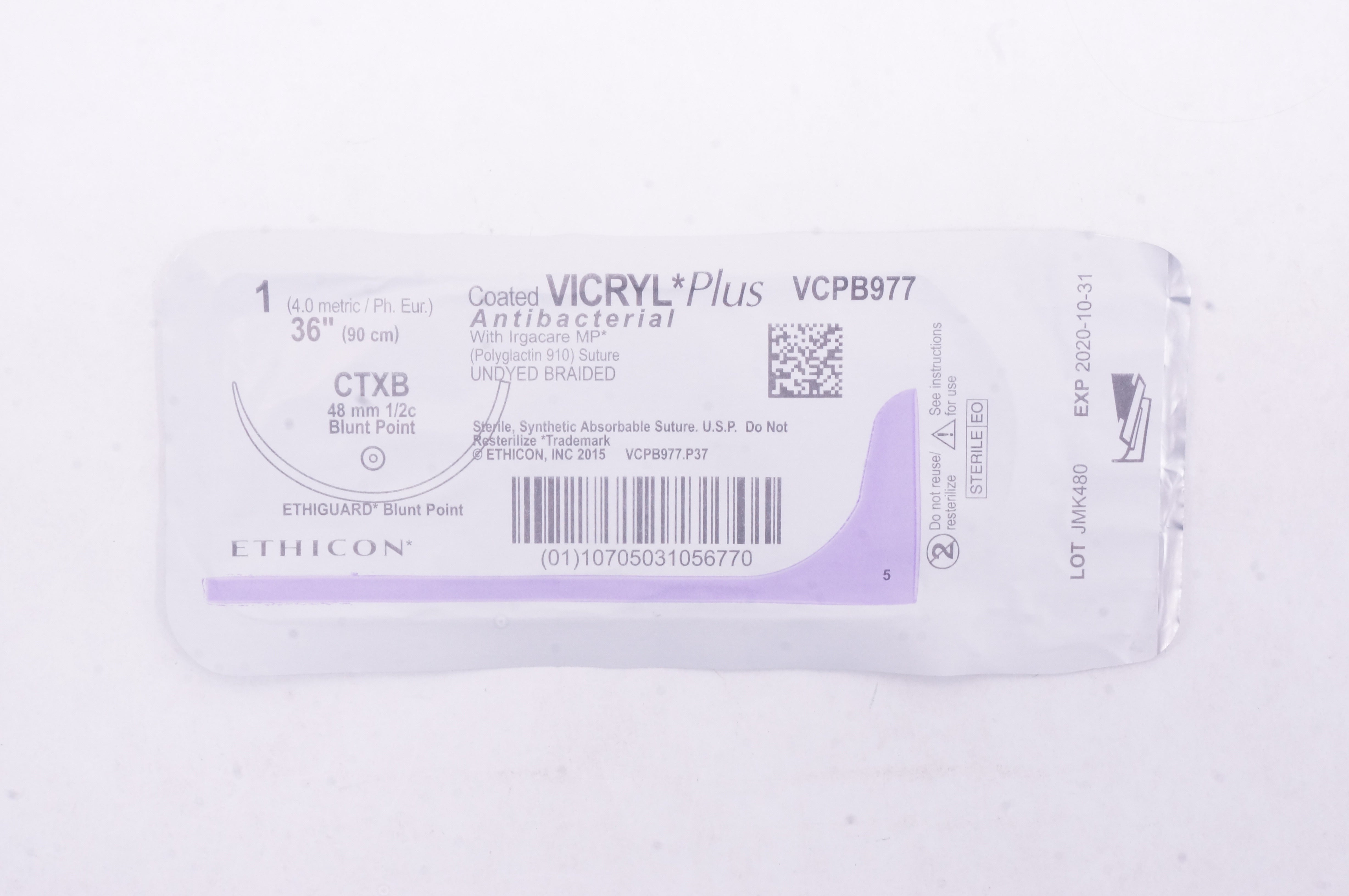 Ethicon VCPB977 1 VICRYL Plus, CTXB, 48mm 1/2c Blunt Point, 36inch (x)