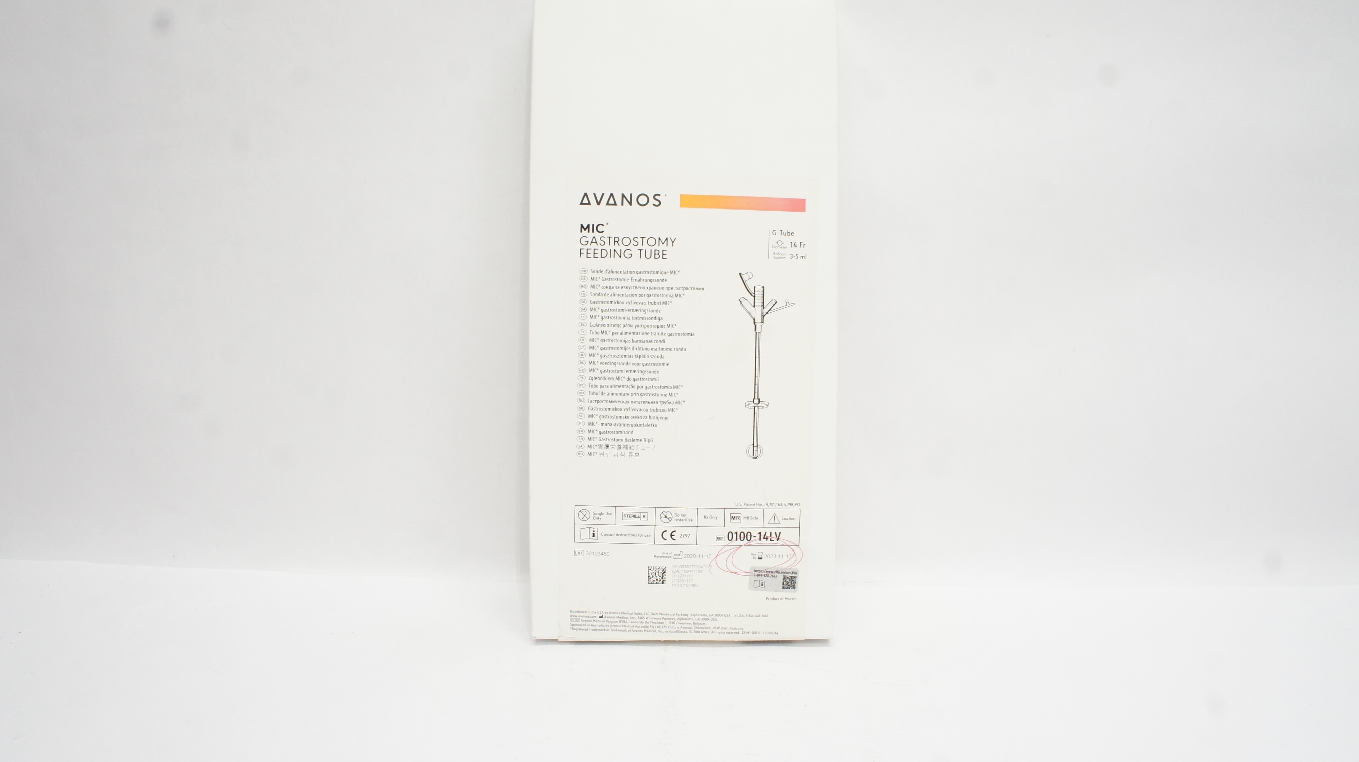 Avanos 0100-14LV MIC Gastrostomy Feeding G-Tube 14Fr x 3-5ml (x)