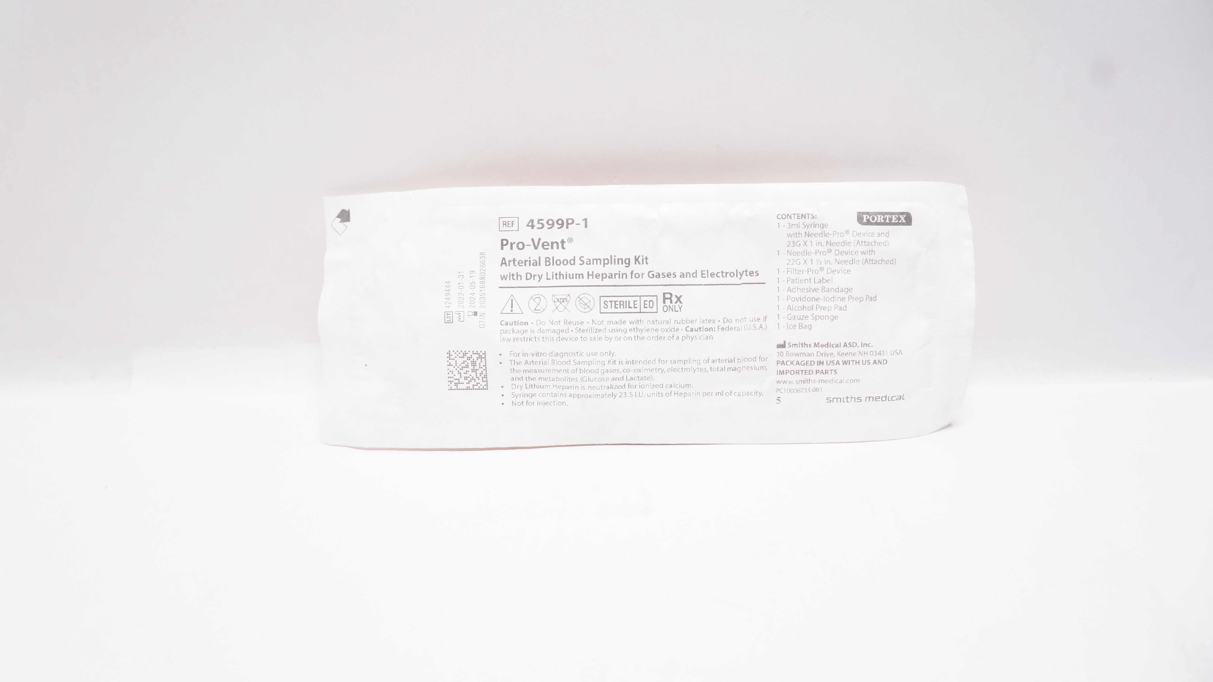 Smiths Medical 4599P-1 Portex Pro-Vent Arterial Blood Sampling Kit