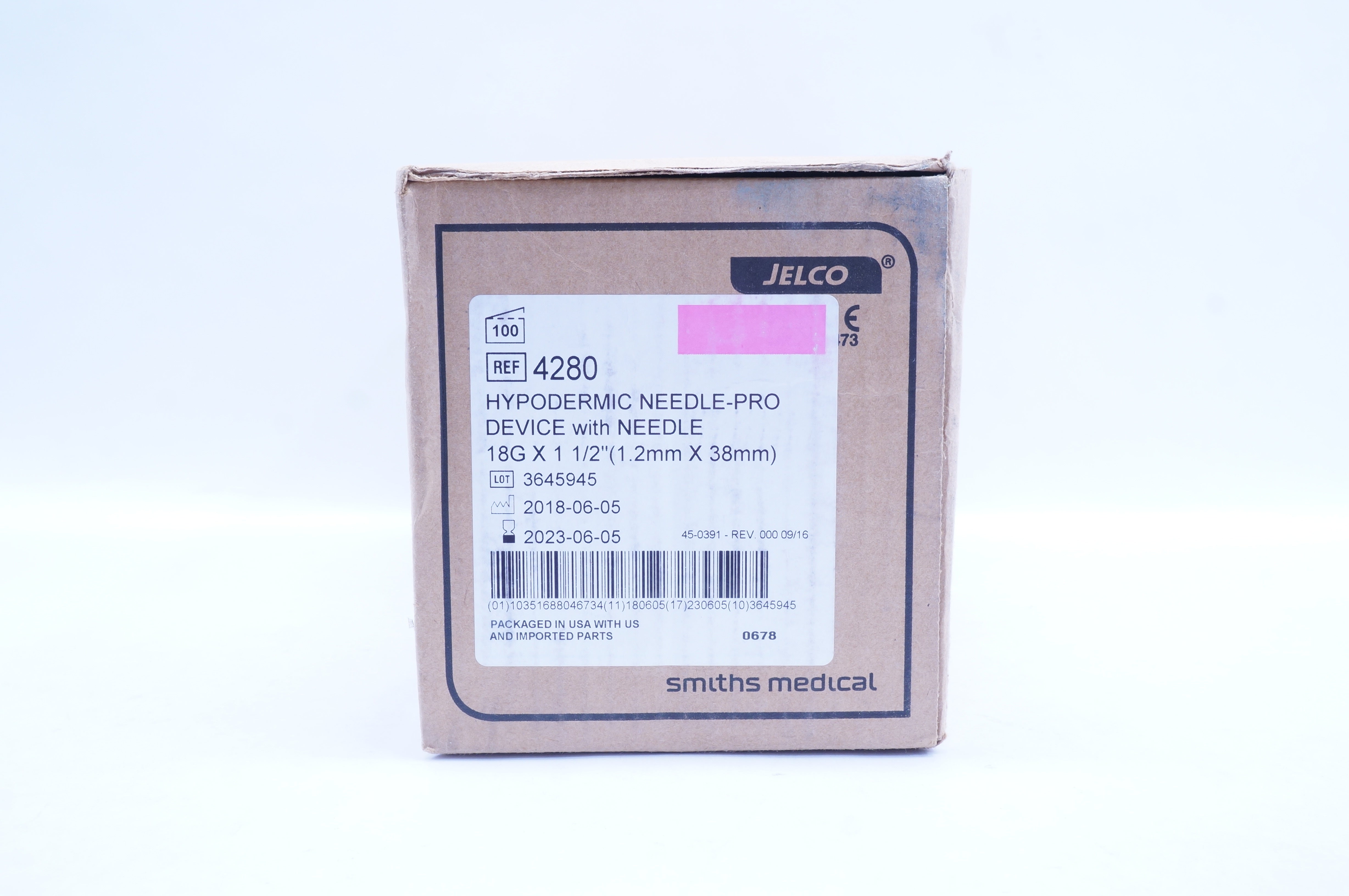 Smiths Medical 4280 Hypodermic Ndle-Pro Device 18G x 1 1/2 inch - Box of 100