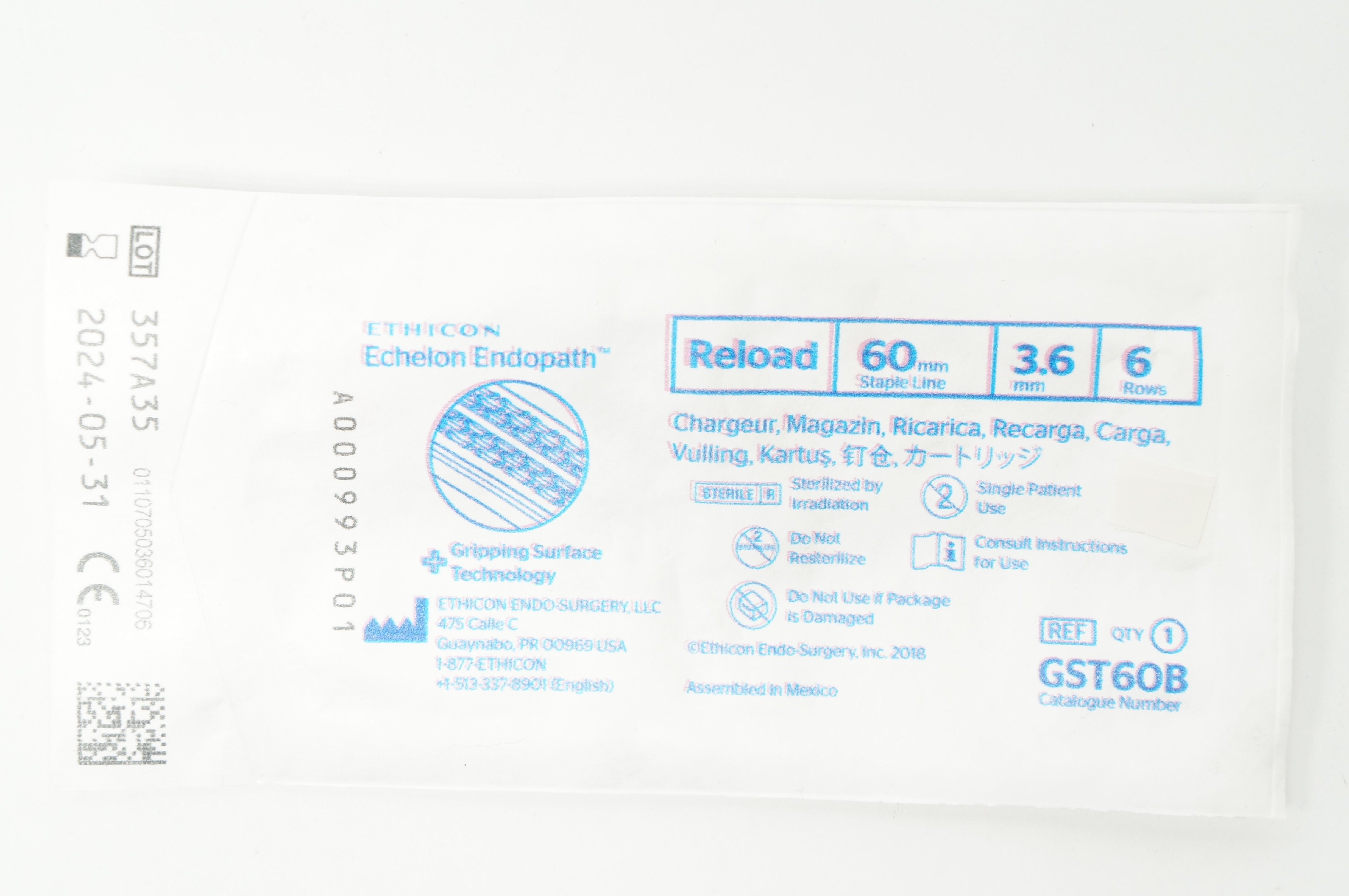 Ethicon GST60B Echelon Endopath Reload 60mm x 3.6mm, 6 Rows