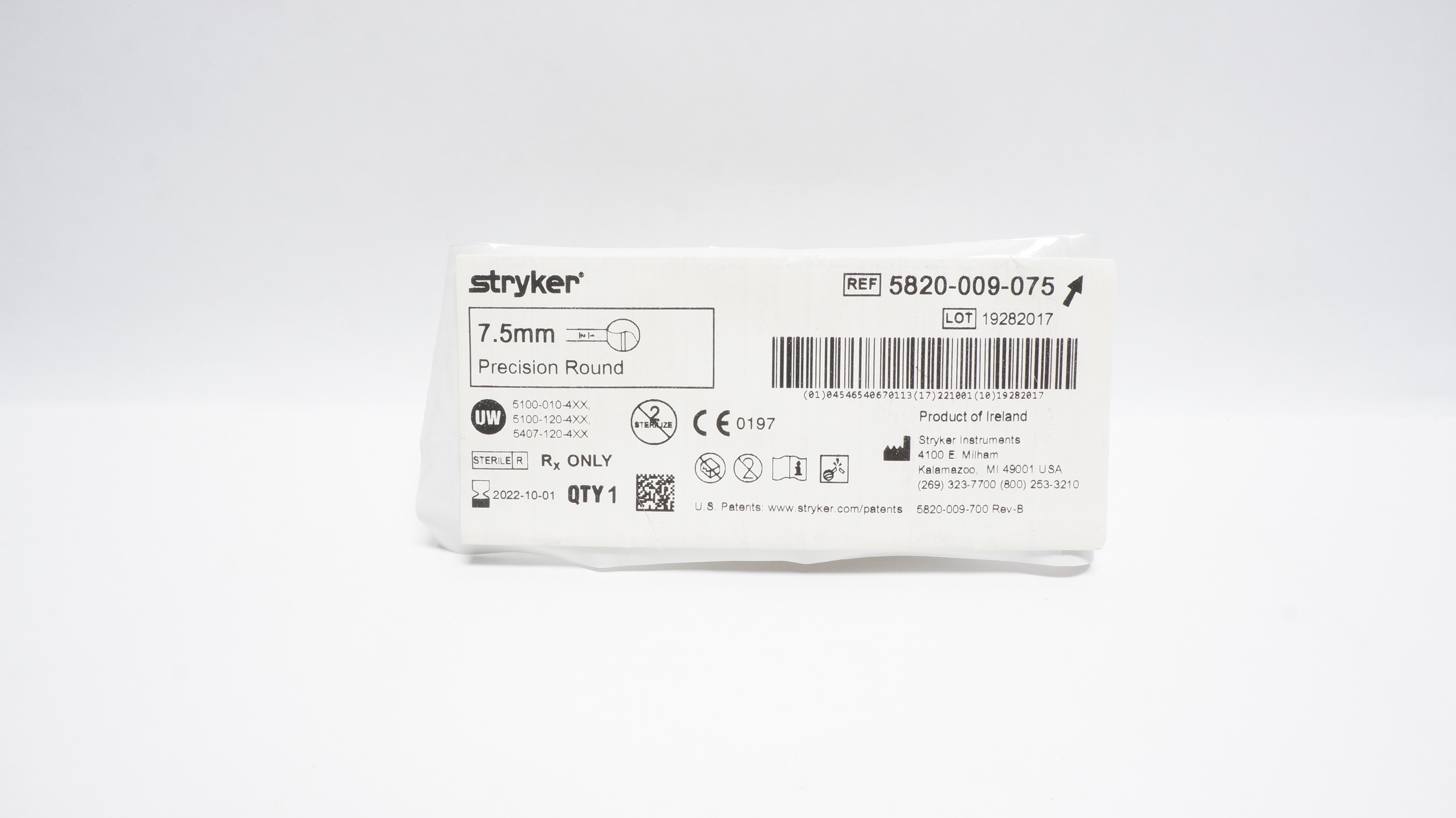 Stryker 5820-009-075 Precision Round Bur 7.5mm (x)