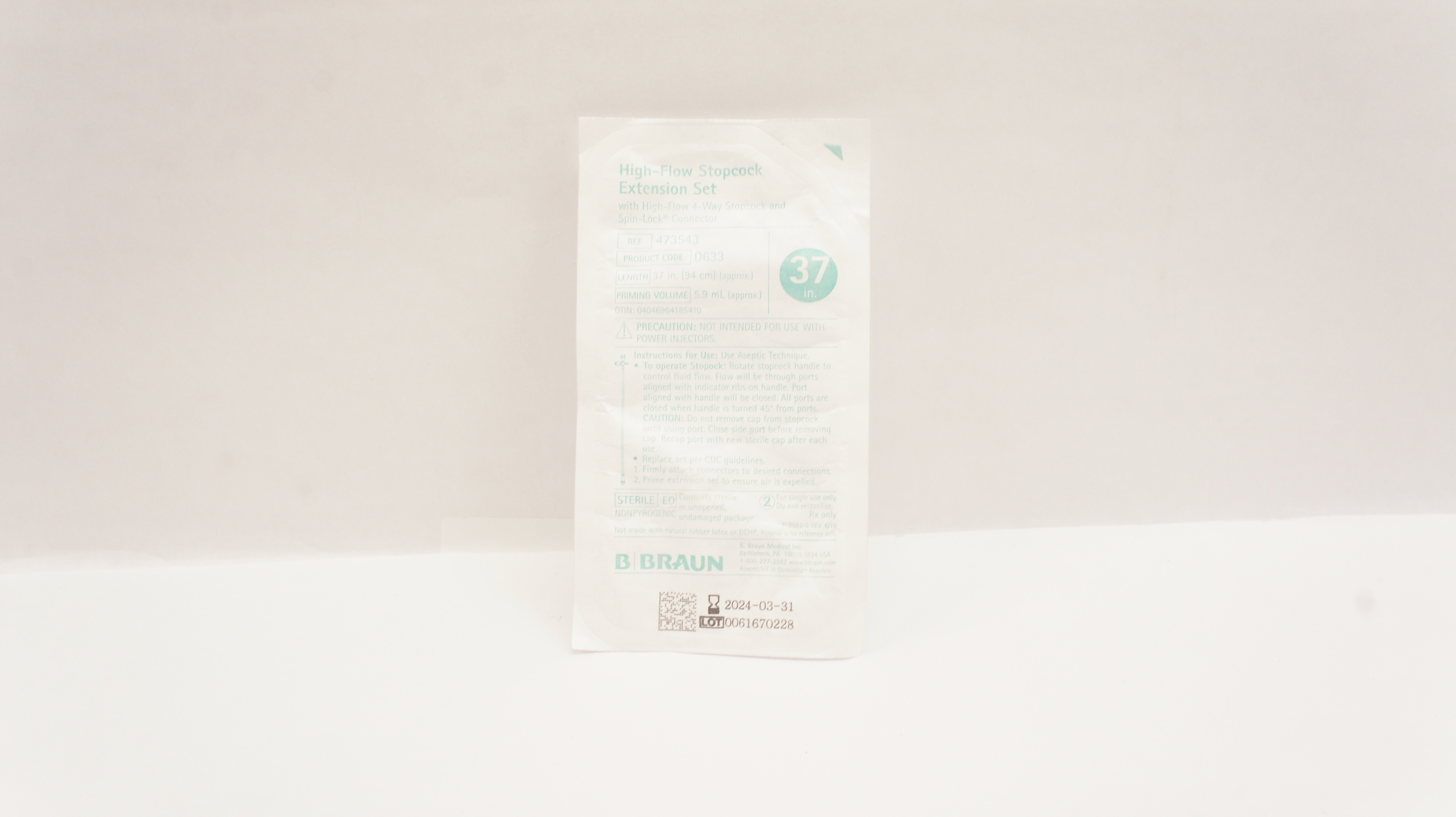 Braun 473543 High-Flow Stopcock Extension Set 37inch x 5.9mL (Approx.)