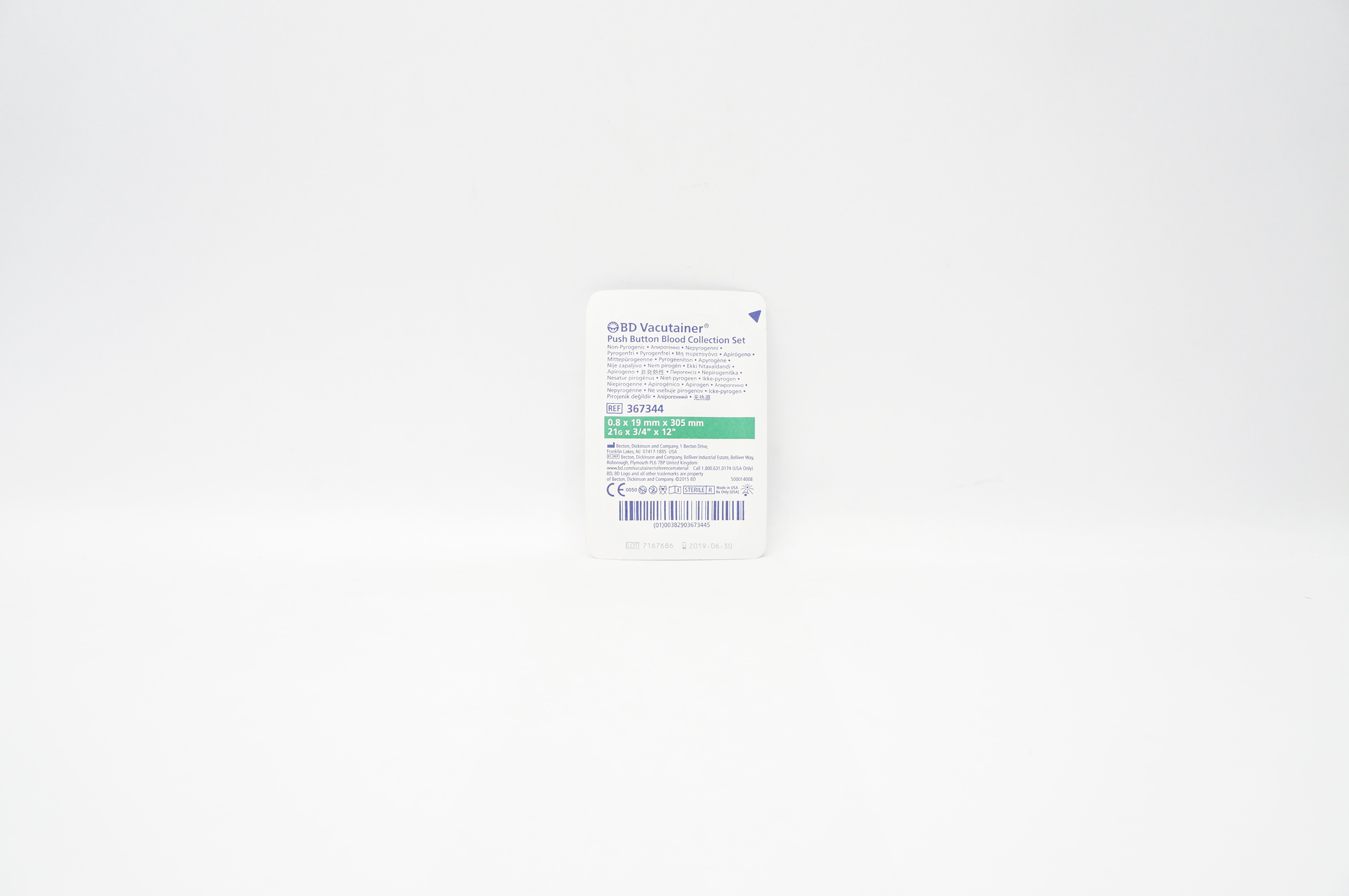 BD 367344 Vacutainer Push Button Blood Collection Set 24G x 3/4inch x 12inch (x)