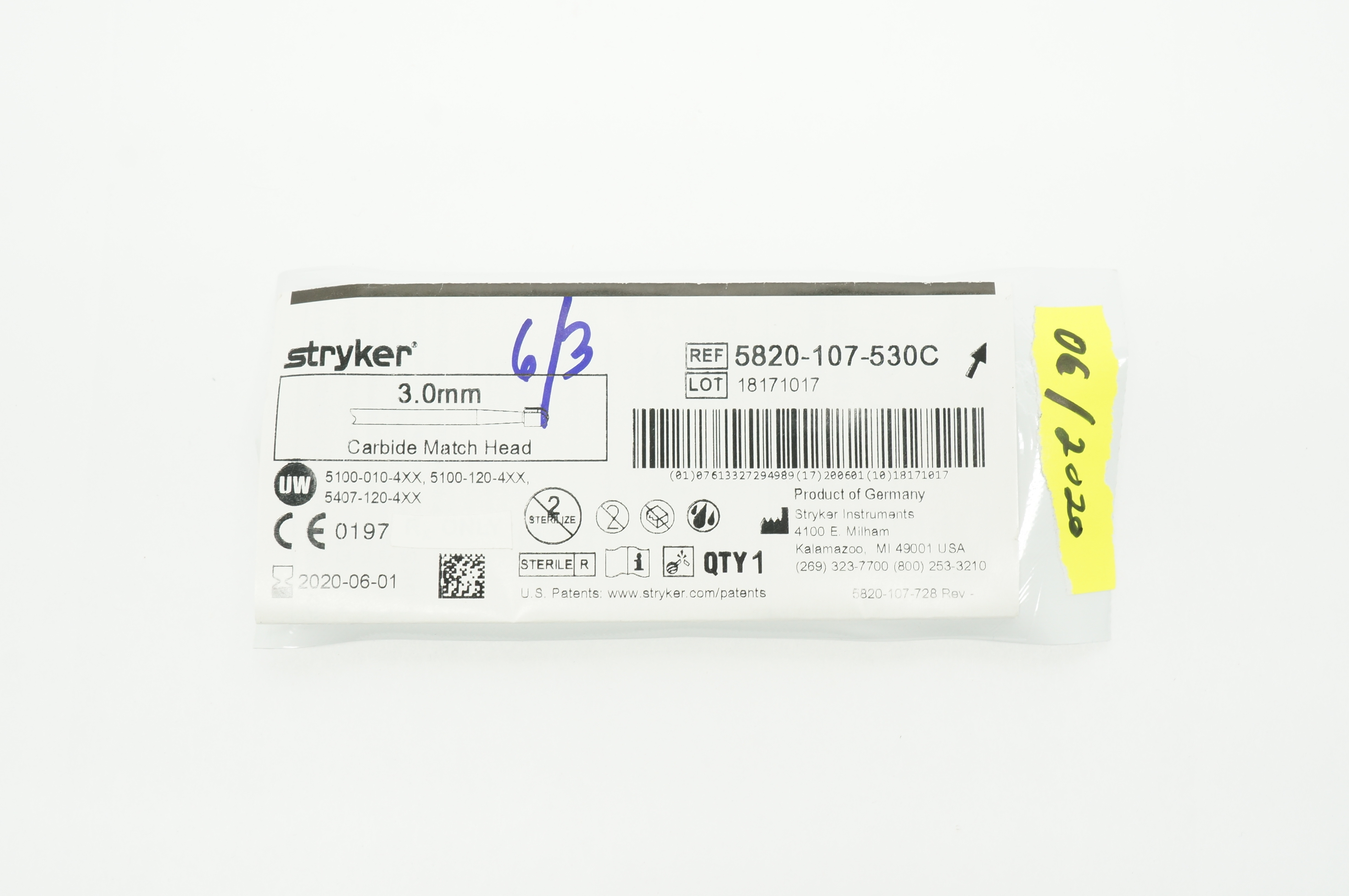Stryker 5820-107-530C Carbide Match Head 3.0mm (x)