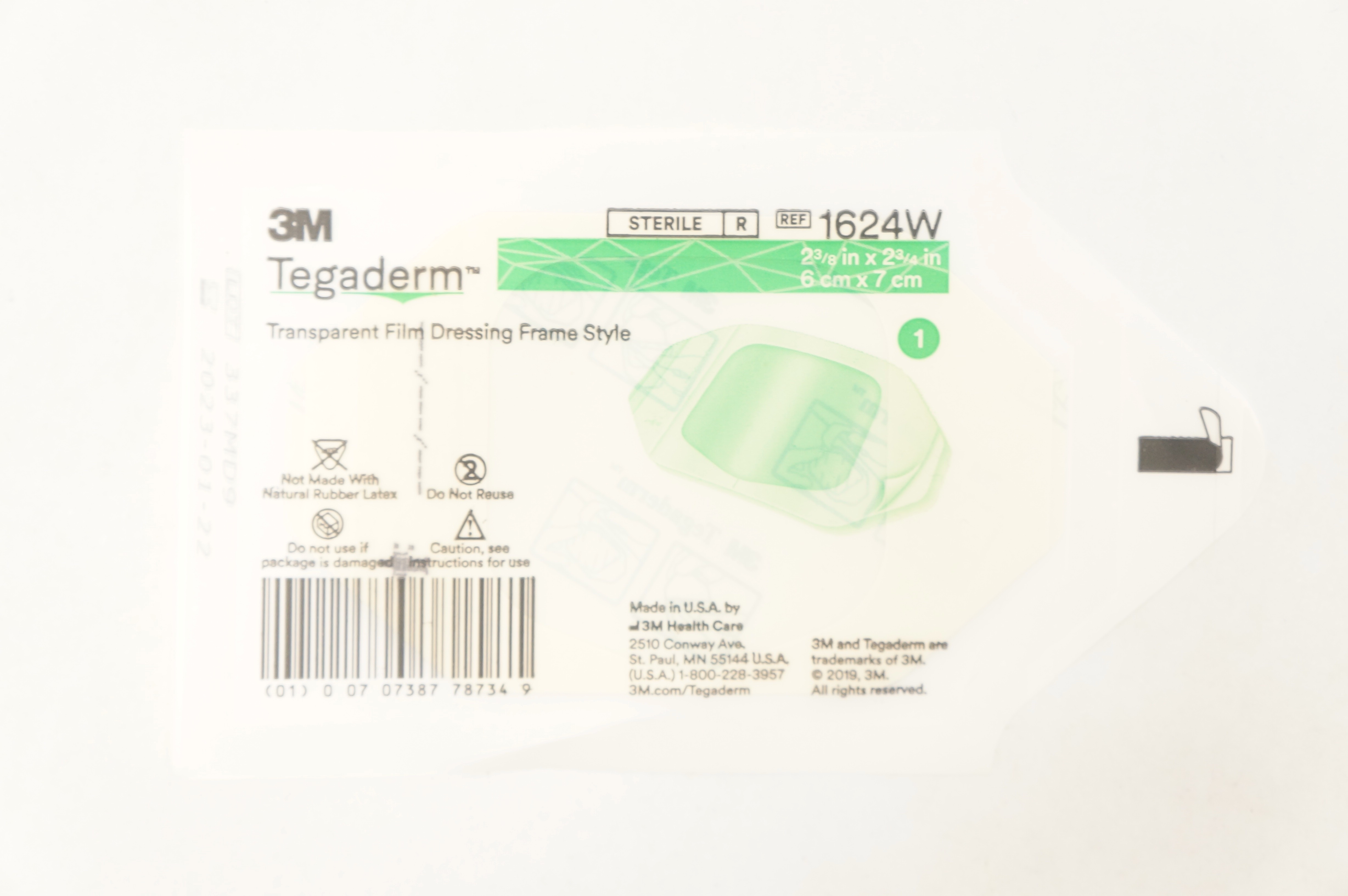 3M 1624W Tegaderm Transparent Film Dressing Frame Style 2-3/8 x 2-3/4 inch (x)