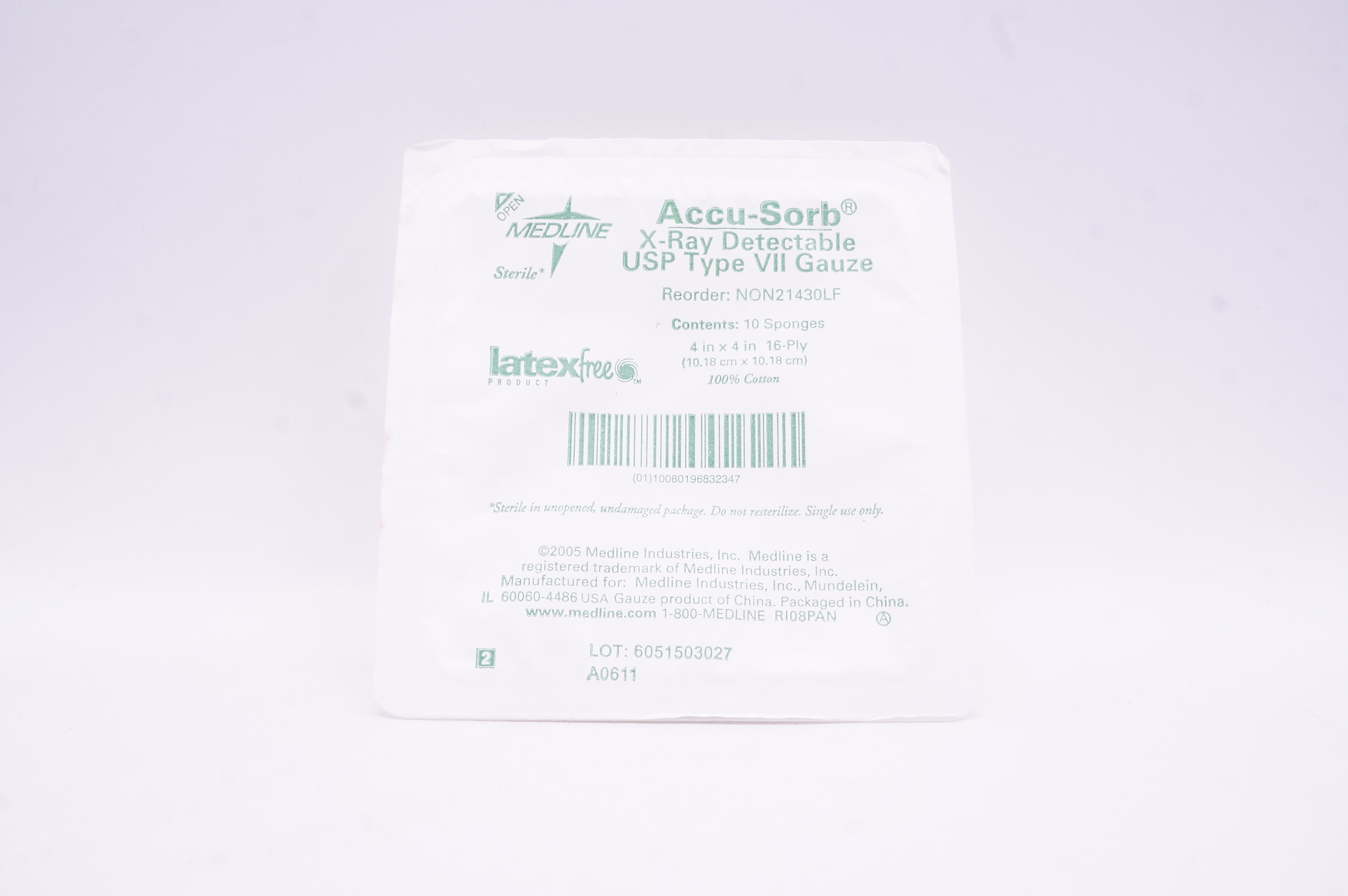 Medline NON21430LF Accu-Sorb X-Ray Detectable Gauze Sponges 4x4inch - Pack of 10