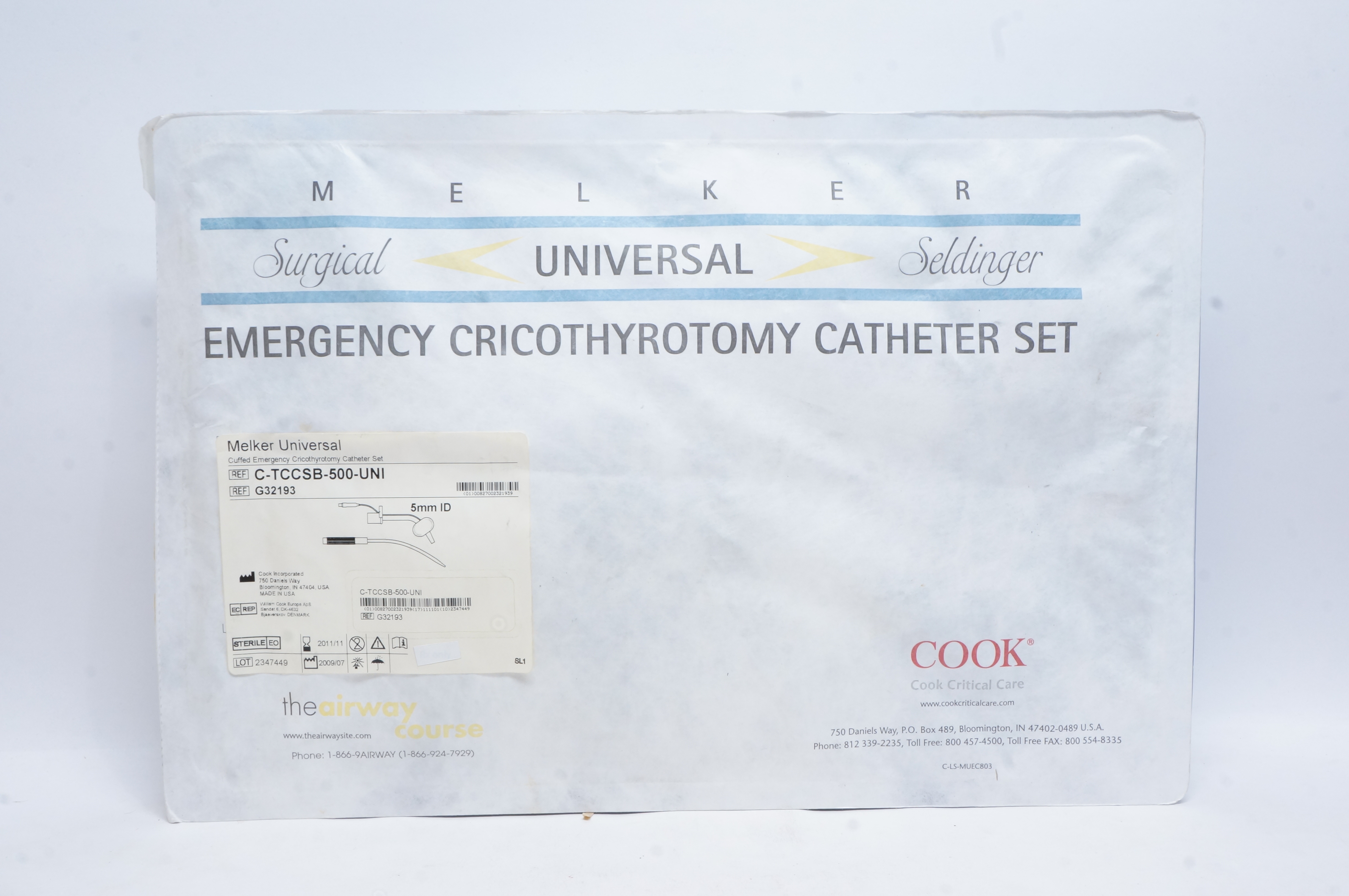 Cook Medical G32193 Melker Universal Cuffed Emergency 5mm ID (x)