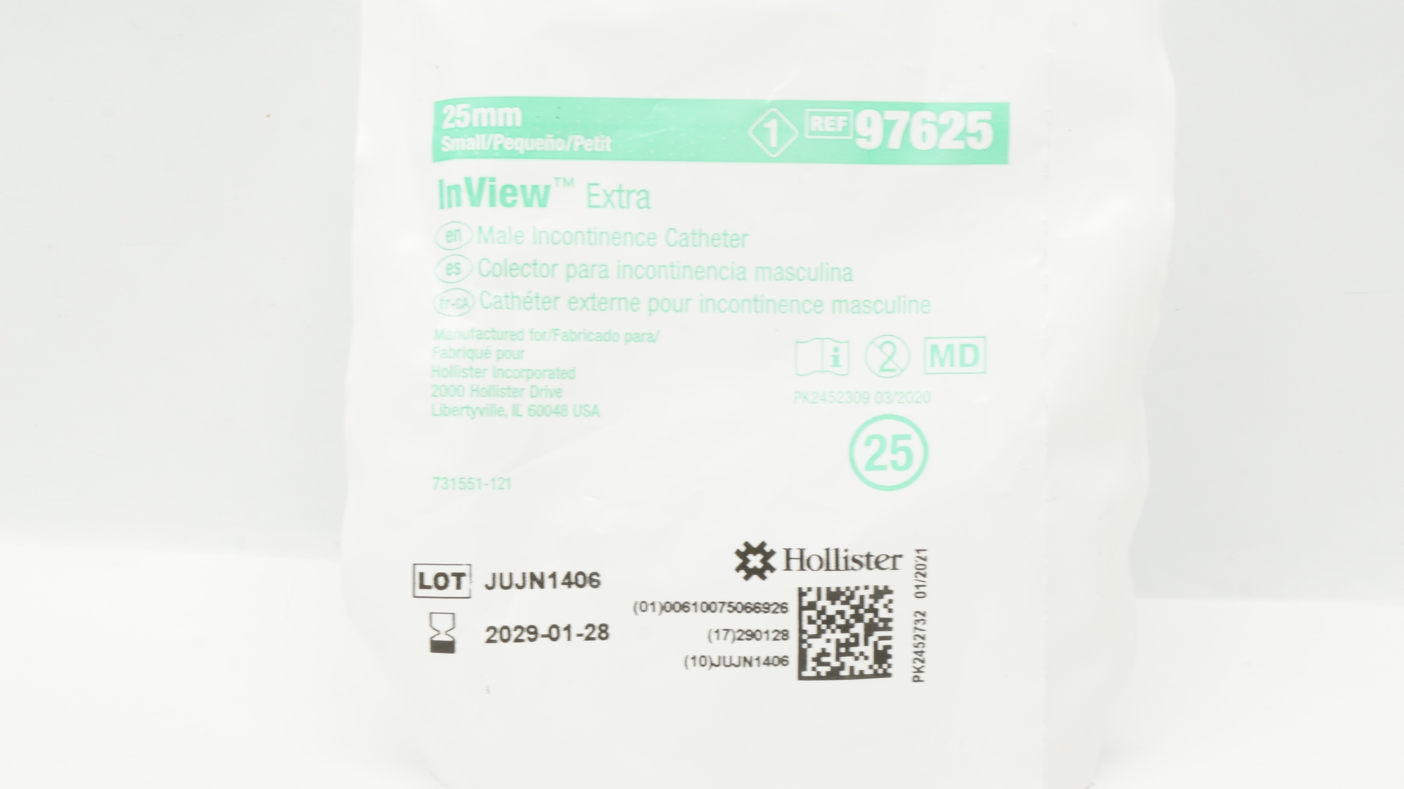 Hollister 97625 InView Male Incontinence Extra Cath. Small 25mm