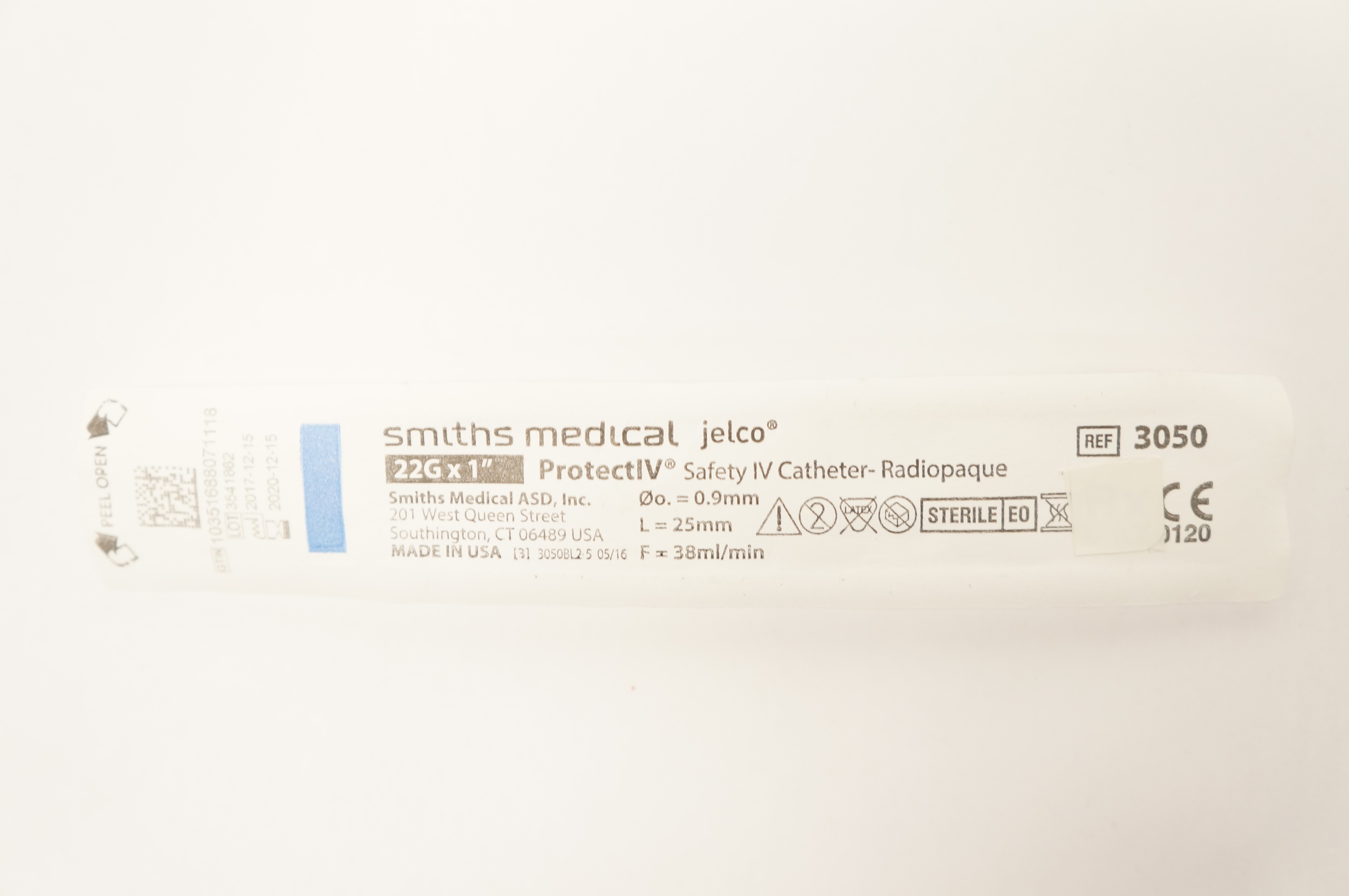 Smiths Medical 3050 JELCO ProtectIV Safety I.V. Cath. 22G x 1inch (x)