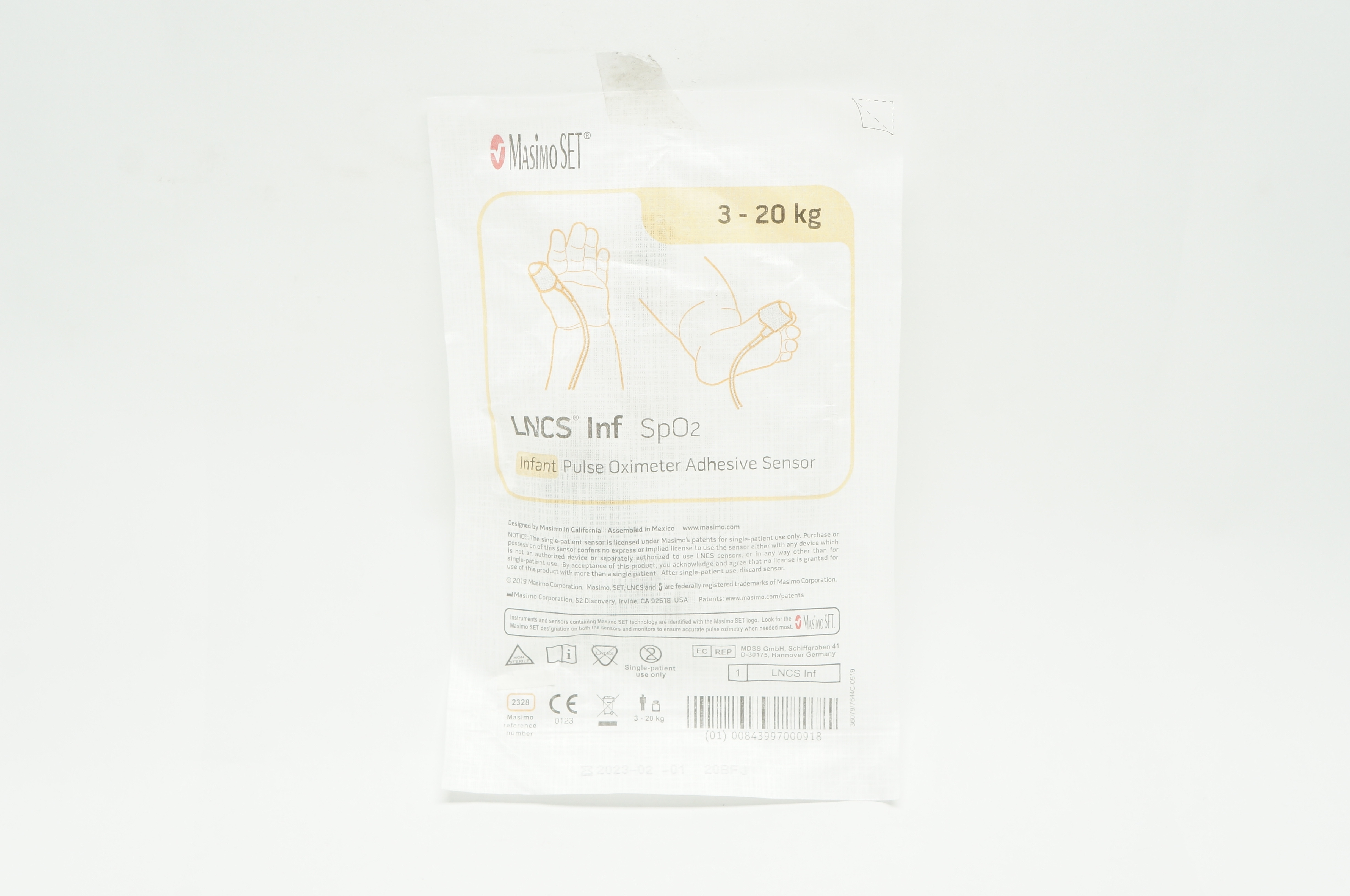 MasimoSet 2328 LNCS Infant SpO2 Pulse Oximeter Adhesive Sensor, 3kg - 20kg