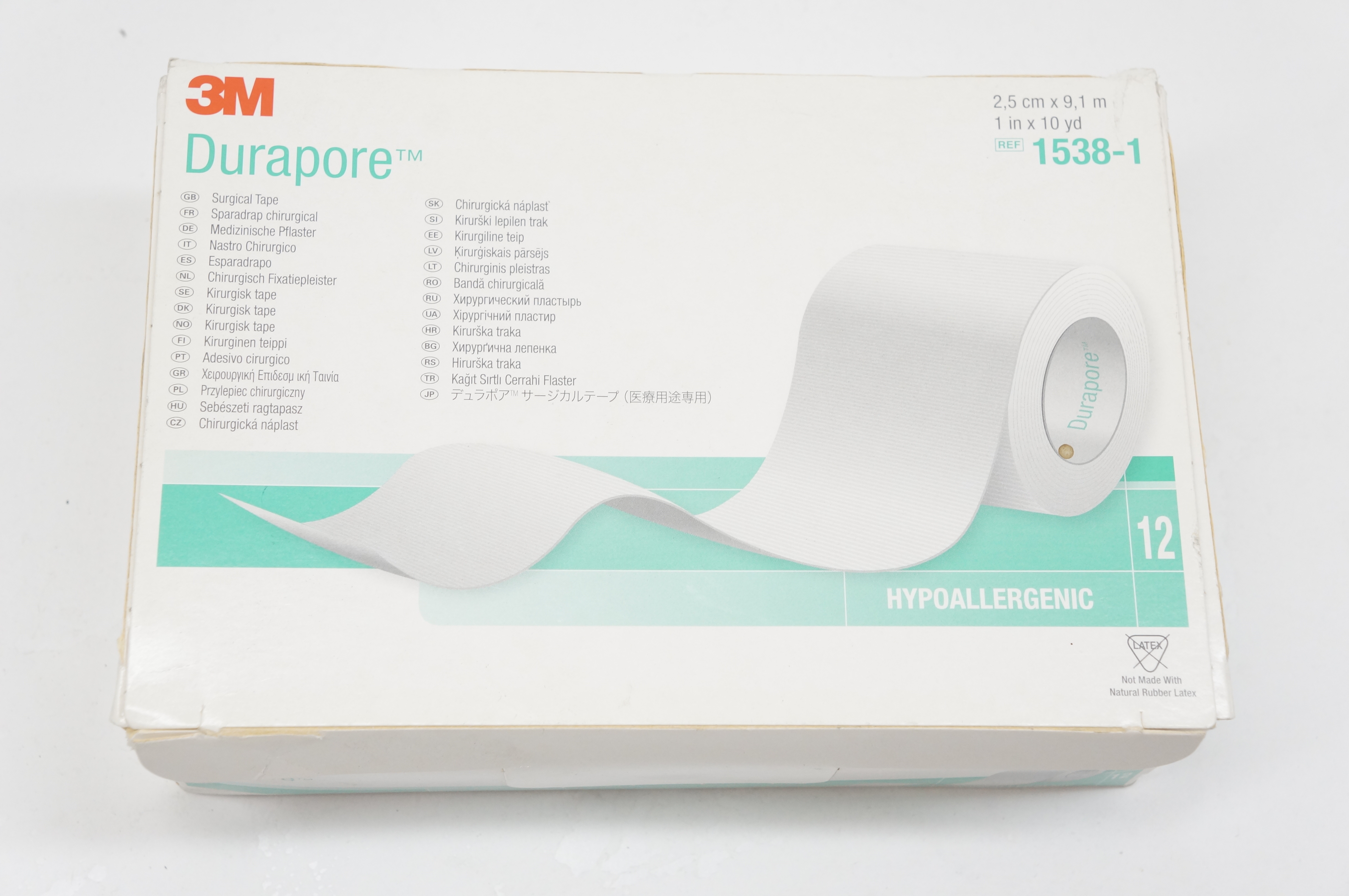 3M 1538-1 Durapore Surgical Tape 1inch x 10yd. - Box of 12