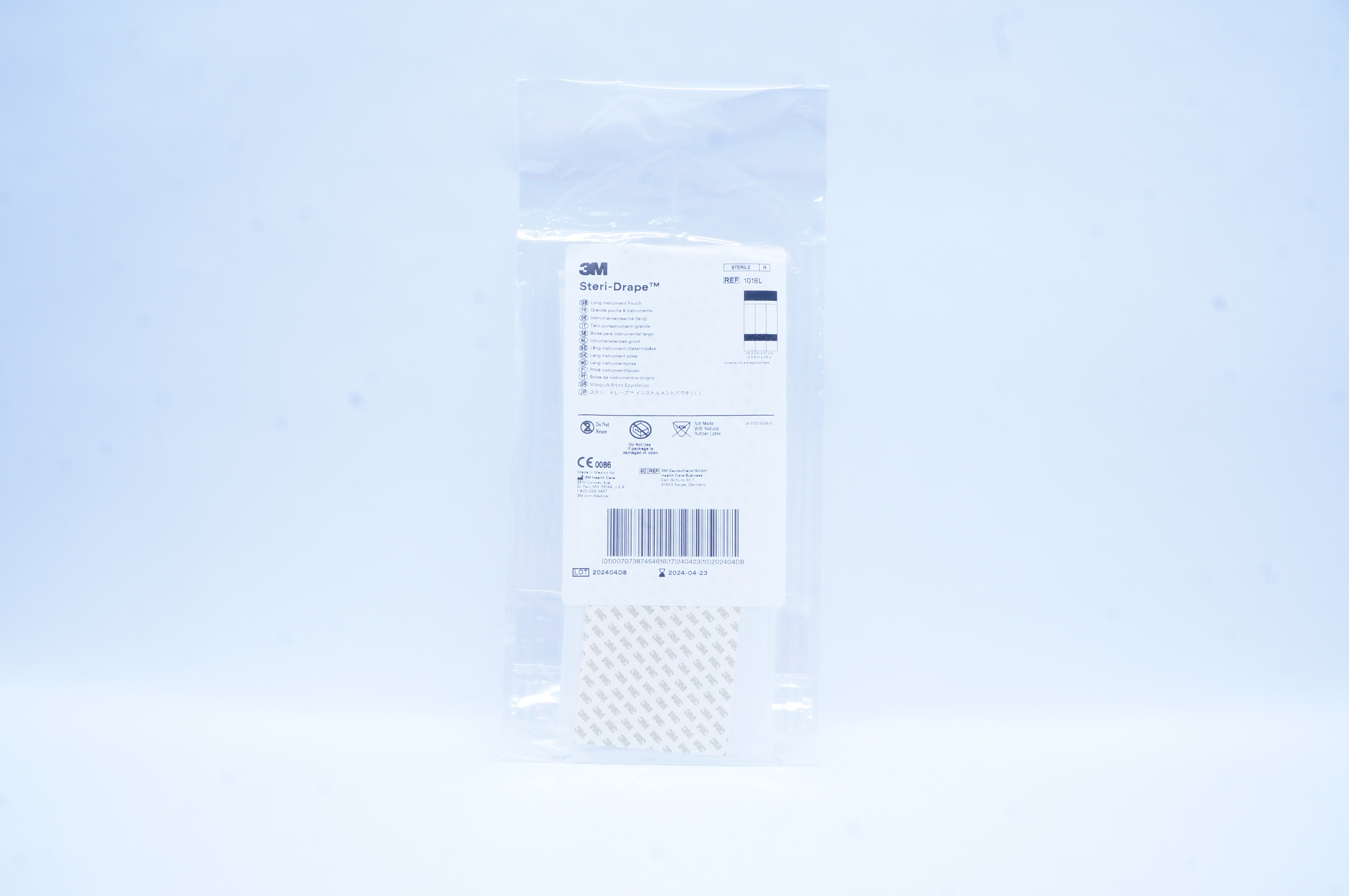 3M 1018L Steri-Drape Long Instrument Pouch 9 5/8 inch x 18 inch