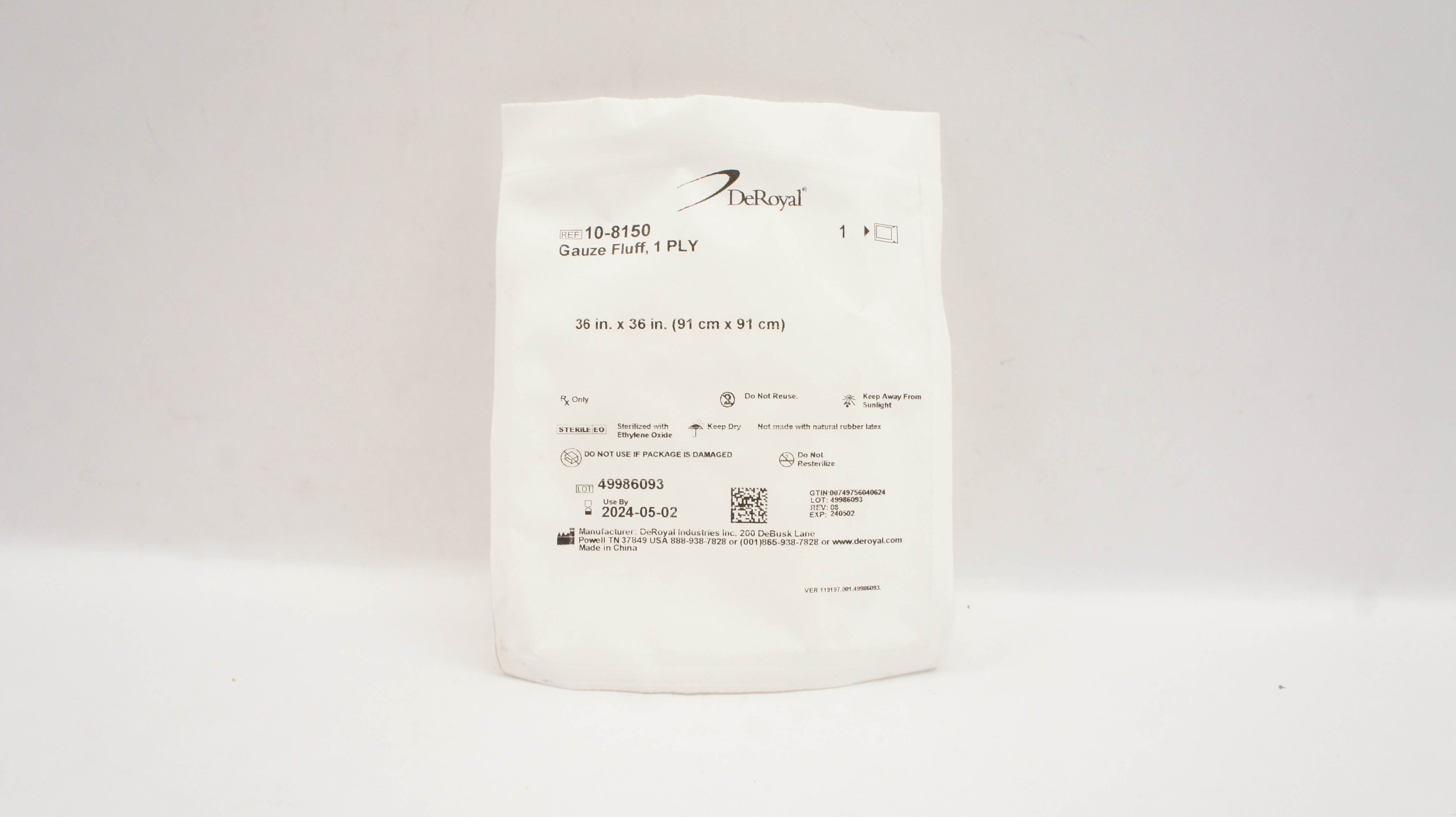 DeRoyal 10-8150 Gauze Fluff 1Ply, 36 x 36inch