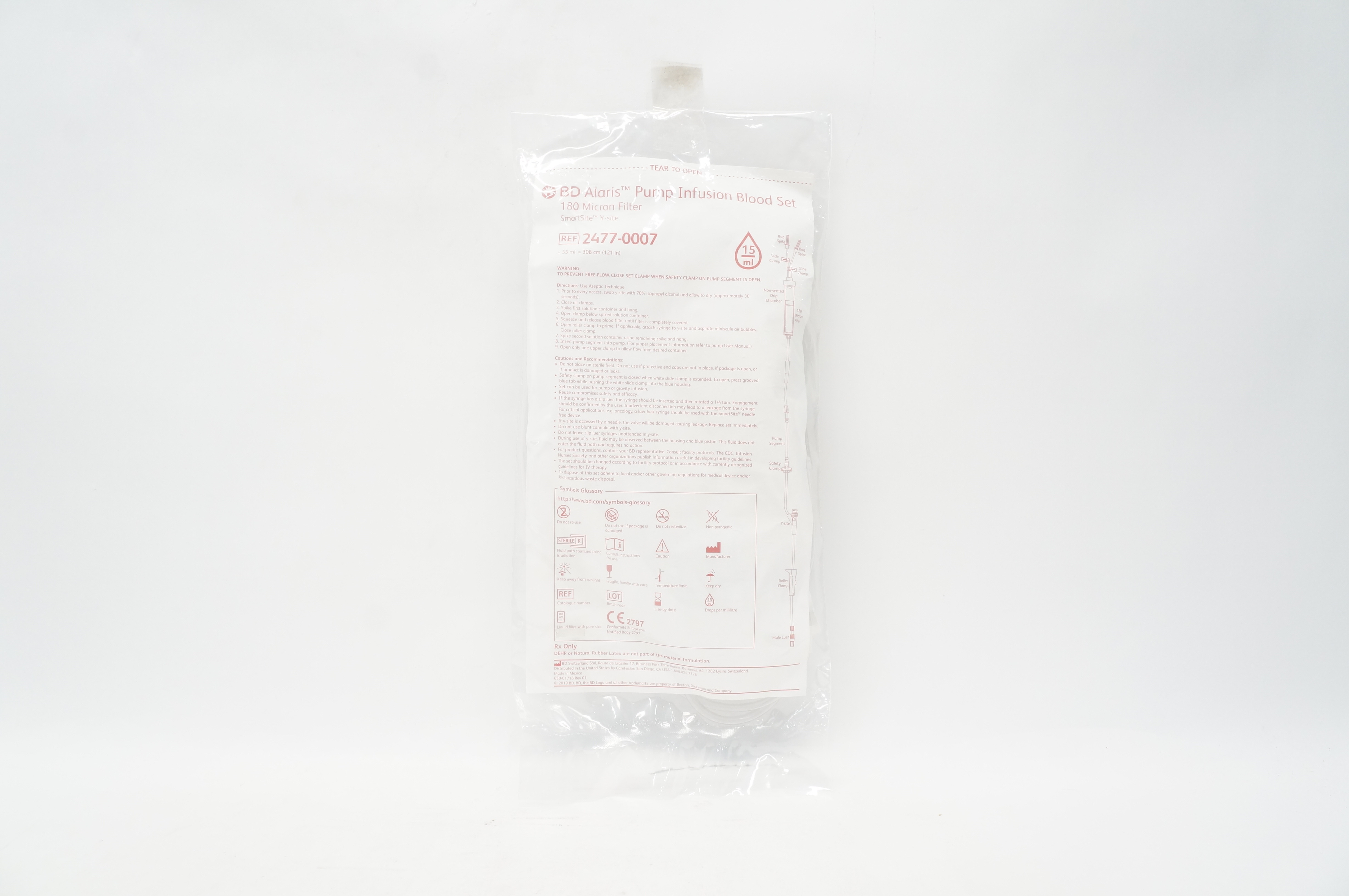 BD 2477-0007 Alaris Pump Infusion Blood Set 33ml x 121inch 15Drops/ml (x)