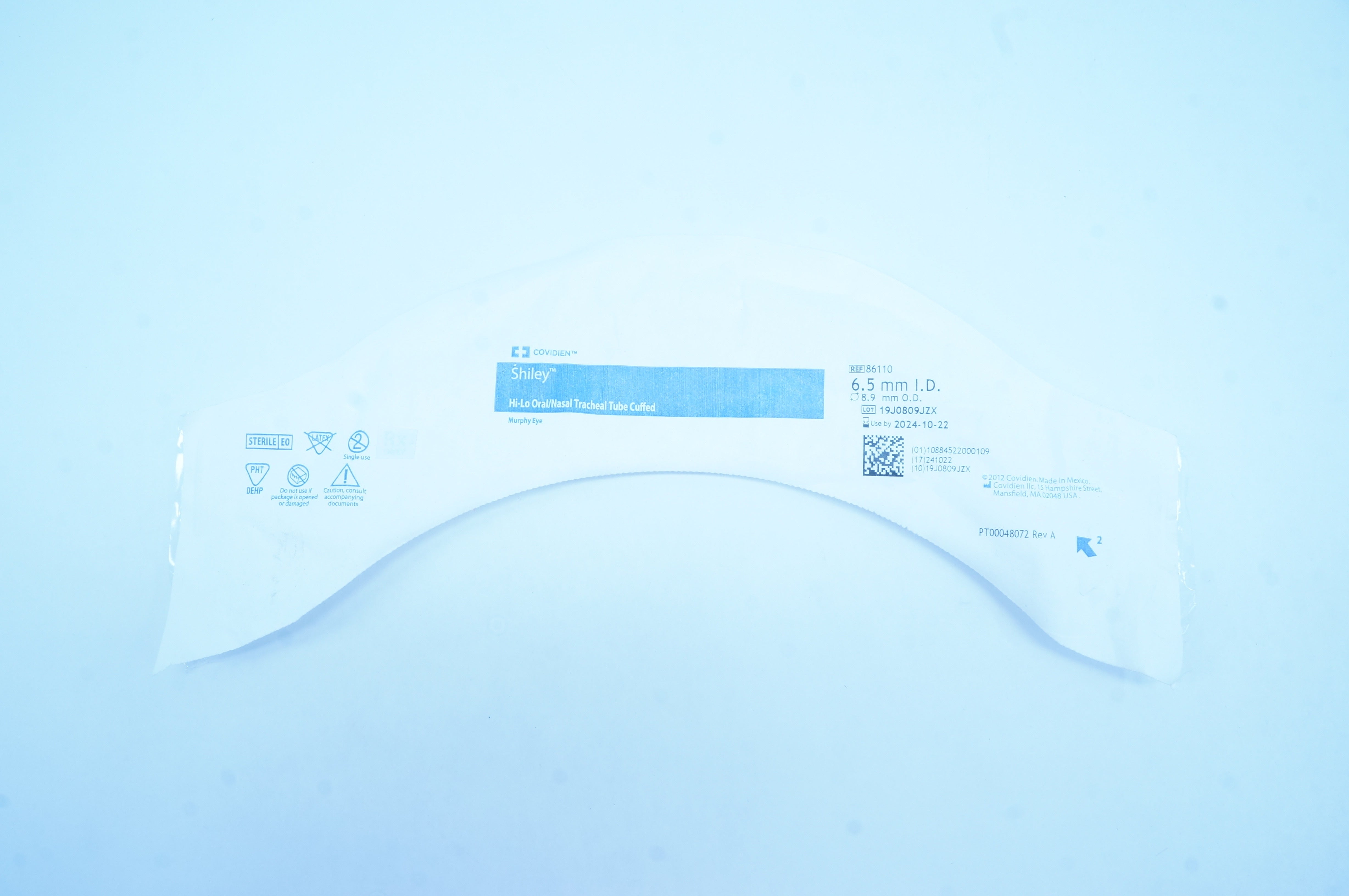 Covidien 86110 Shiley Hi-Lo Oral/Nasal Tracheal Tube Cuffed 6.5 x8.9mm
