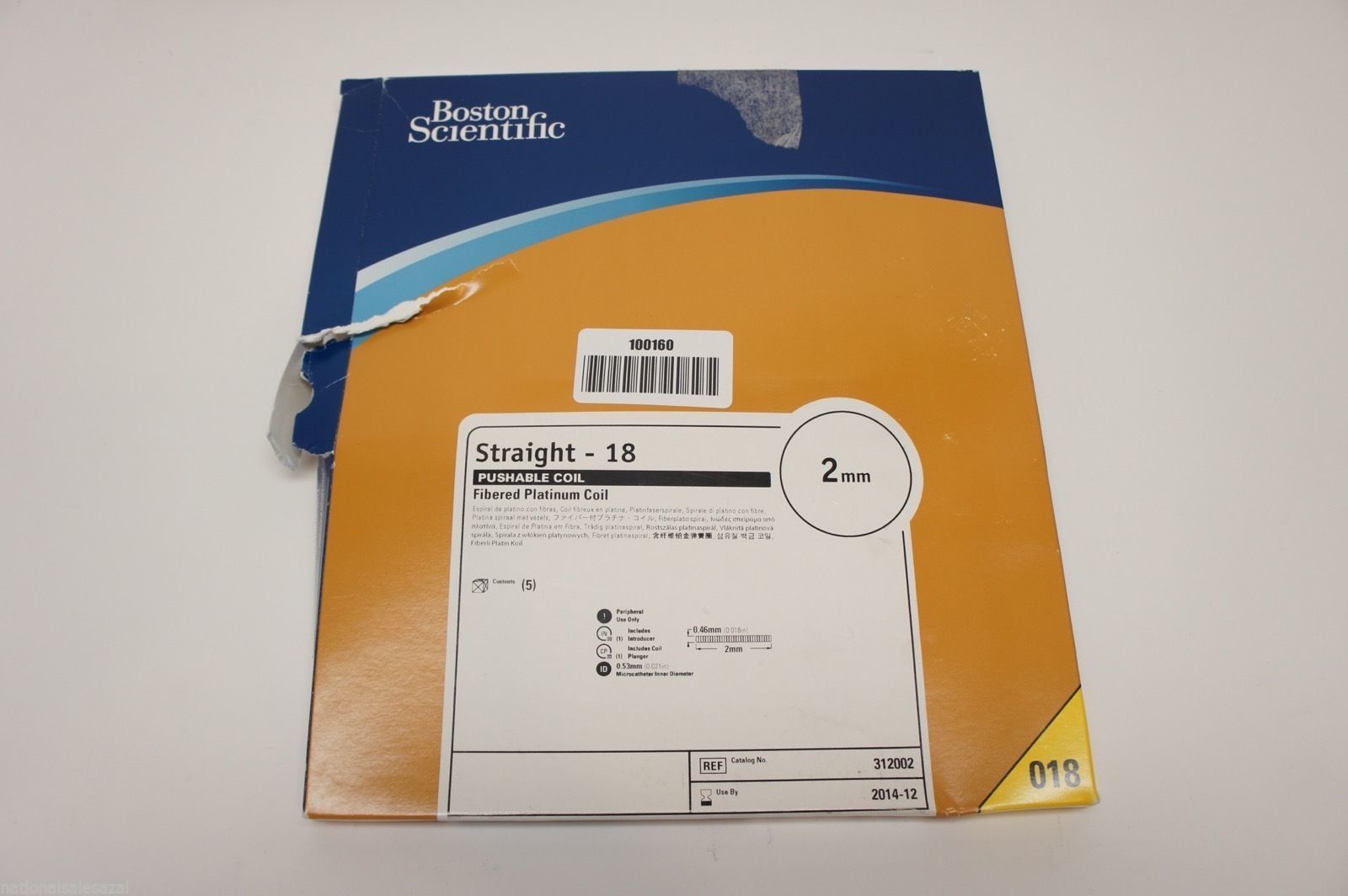 312002 ~ Boston Scientific Fibered Platinum Coil 2mm ~ Box of 2 (x) 