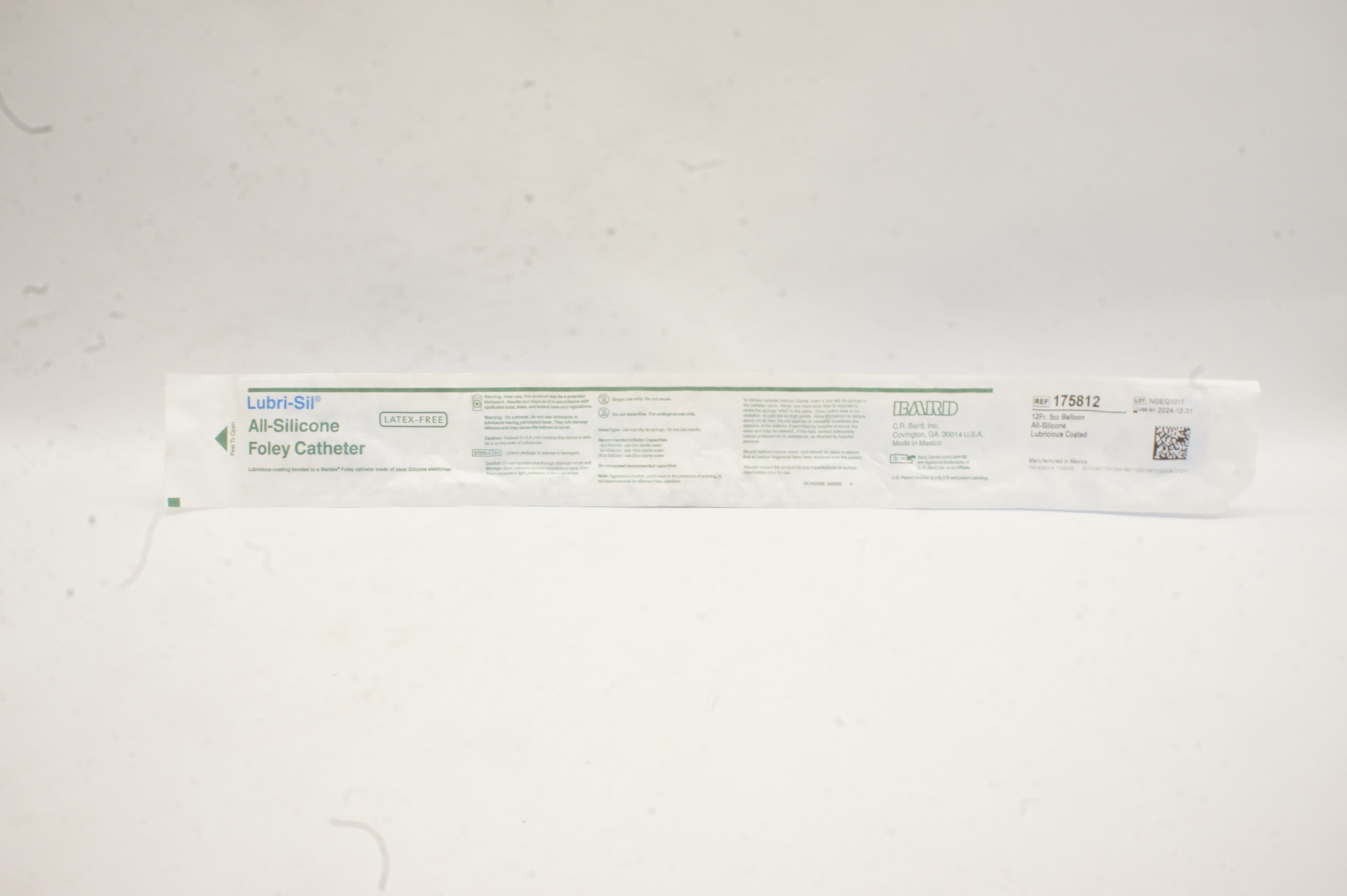 Bard 175812 Foley Cath. 12Fr. 5cc Balloon All-Silicone Lubricious Coated (x)