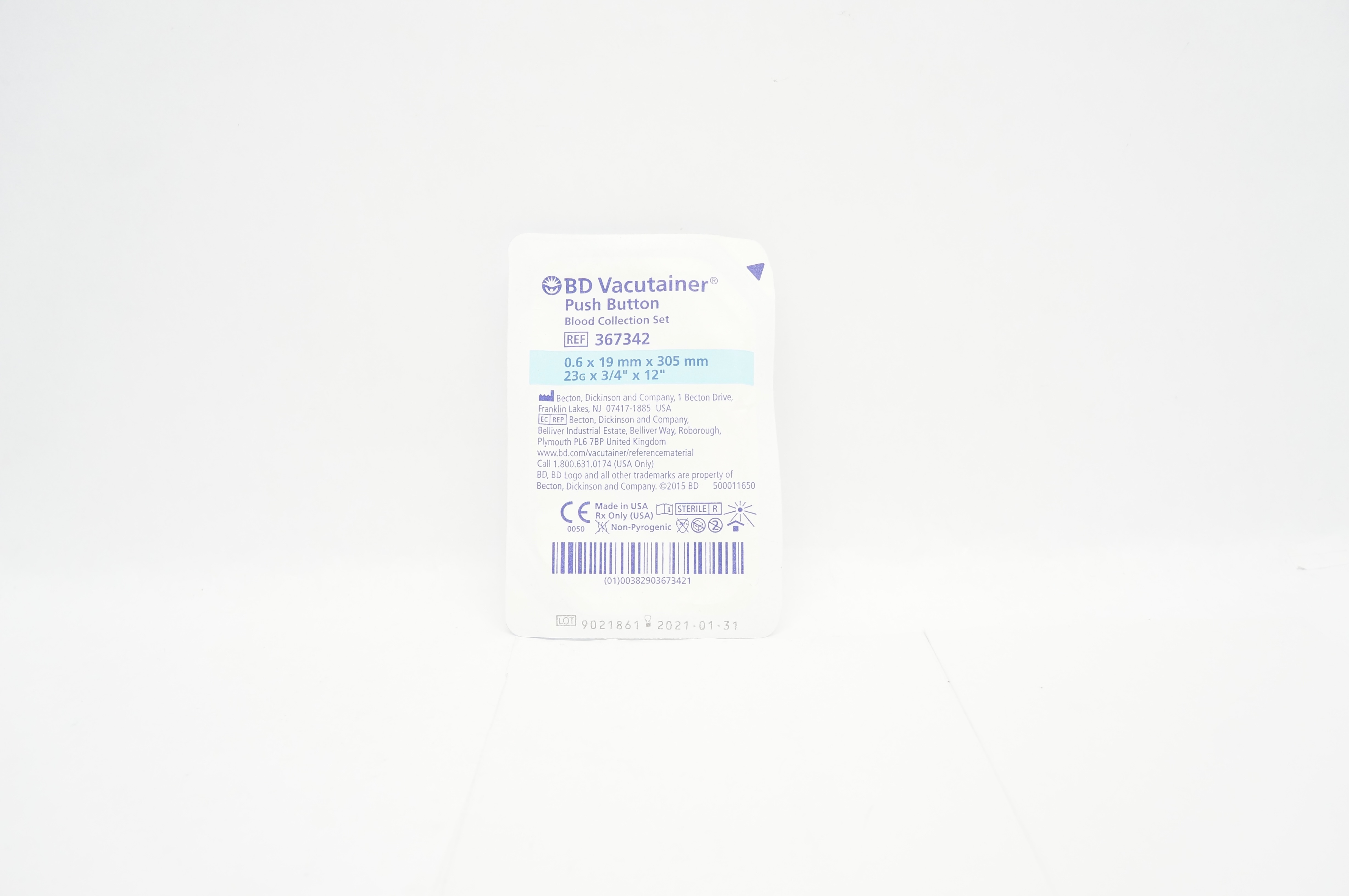 BD 367342 Vacutainer Push Button Blood Collection Set 23G x 3/4inch x 12inch (x)