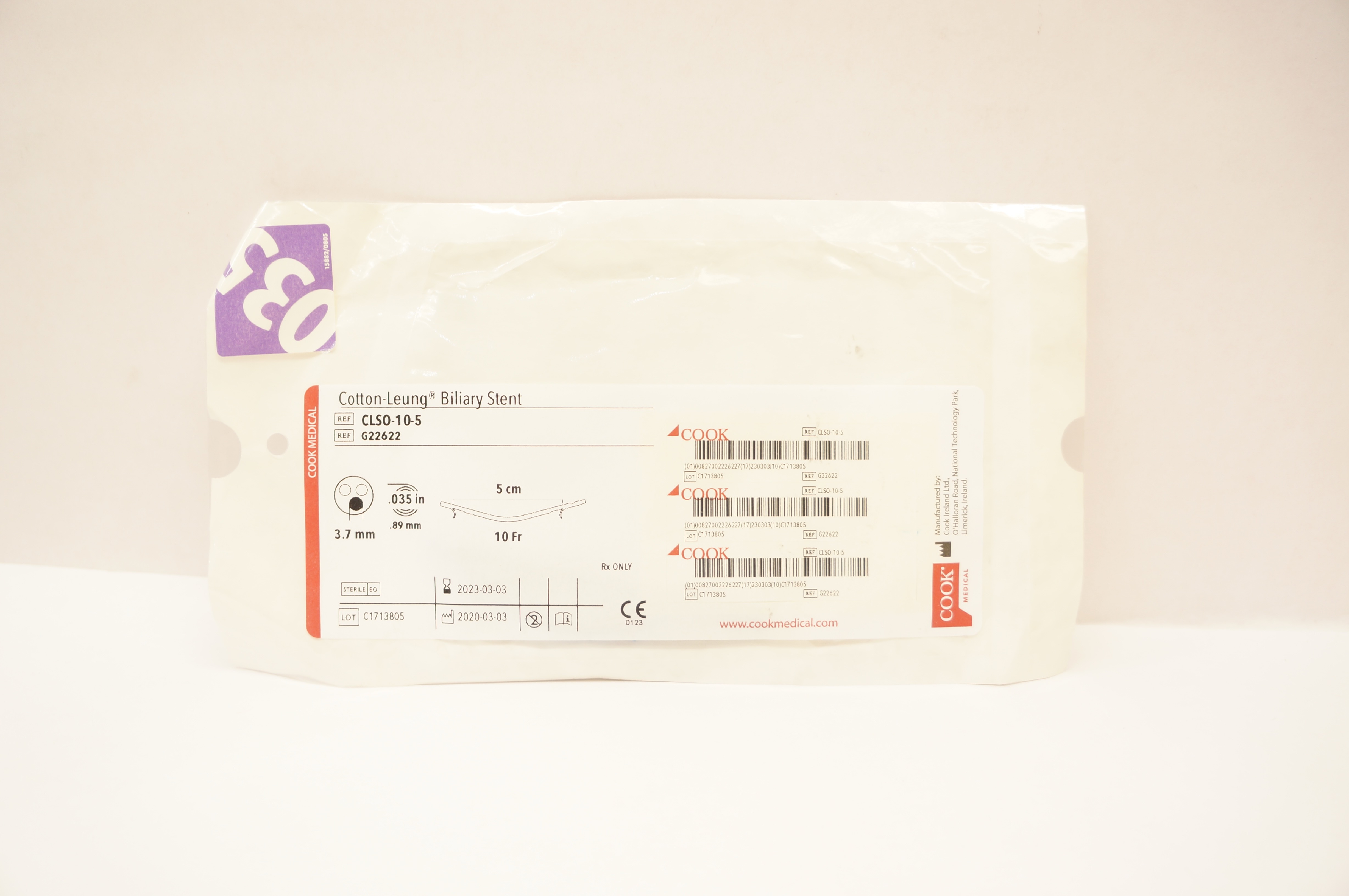 Cook Medical G22622 Cotton-Leung Biliary Stent 10 Fr 5 cm, 0.035 inch 3.7 mm