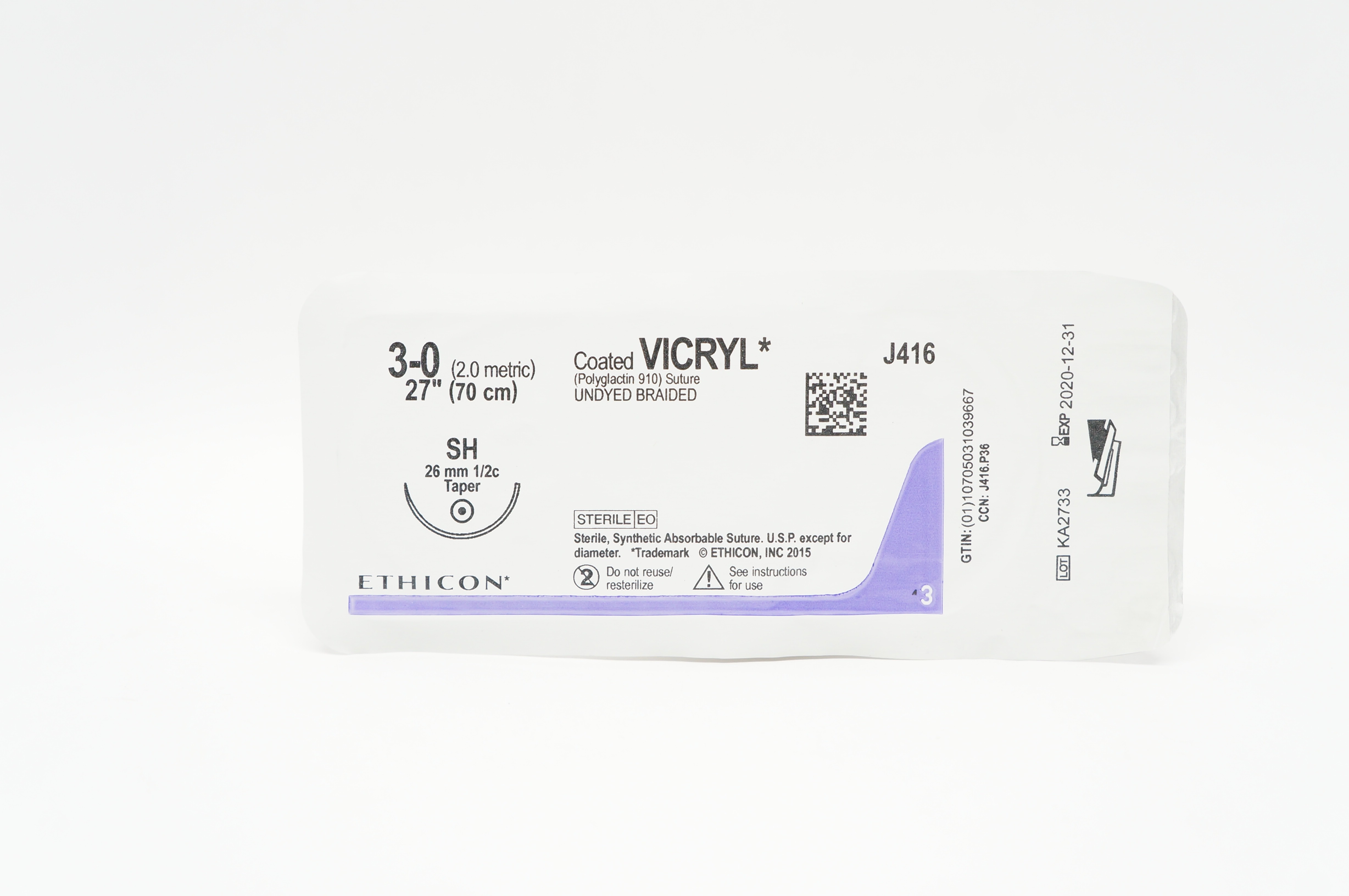 Ethicon J416 3-0 VICRYL Stre, SH 26mm 1/2c Taper, 27inch (x)
