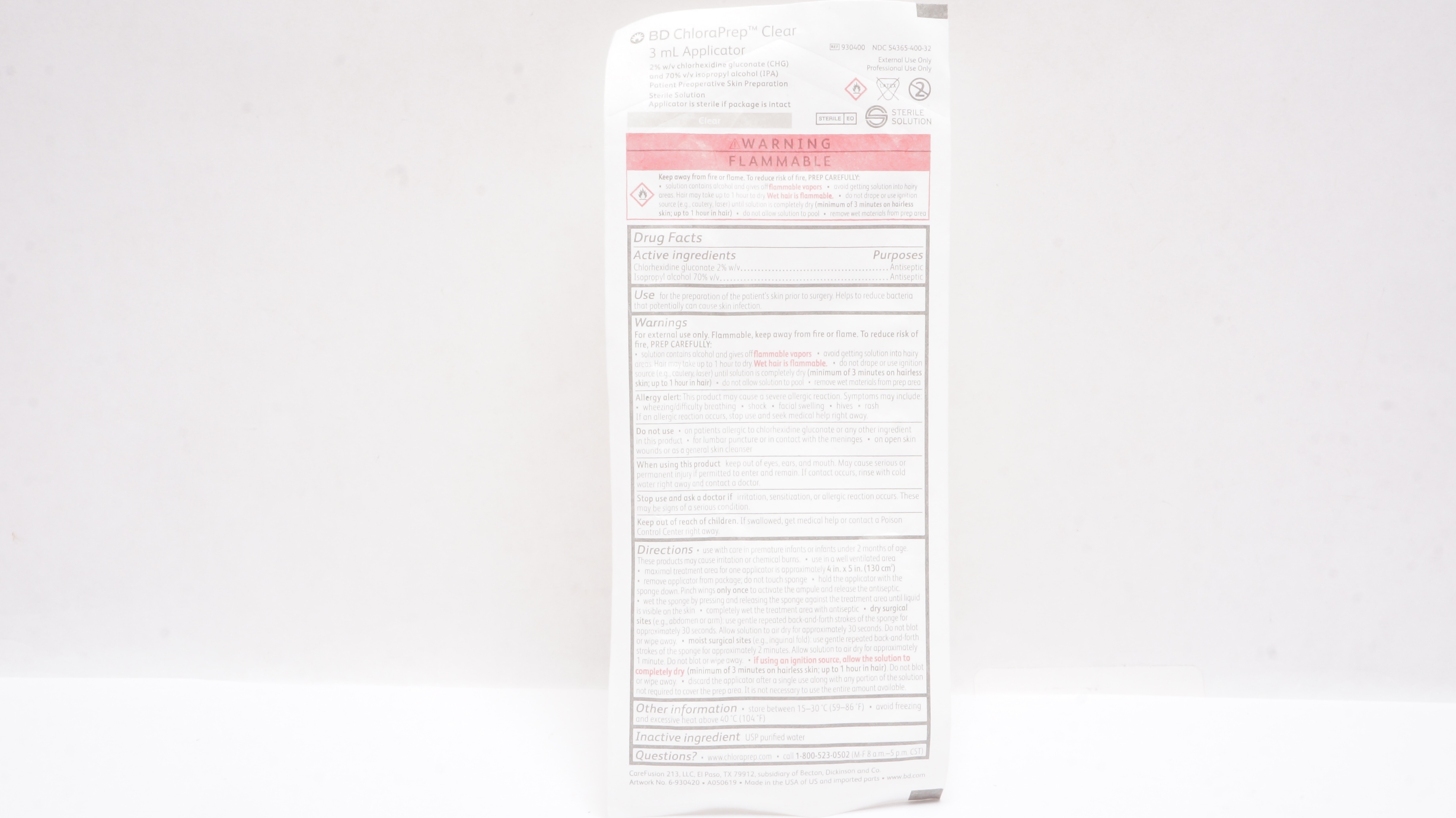 BD 930400 ChloraPrep Clear 3mL Applicator