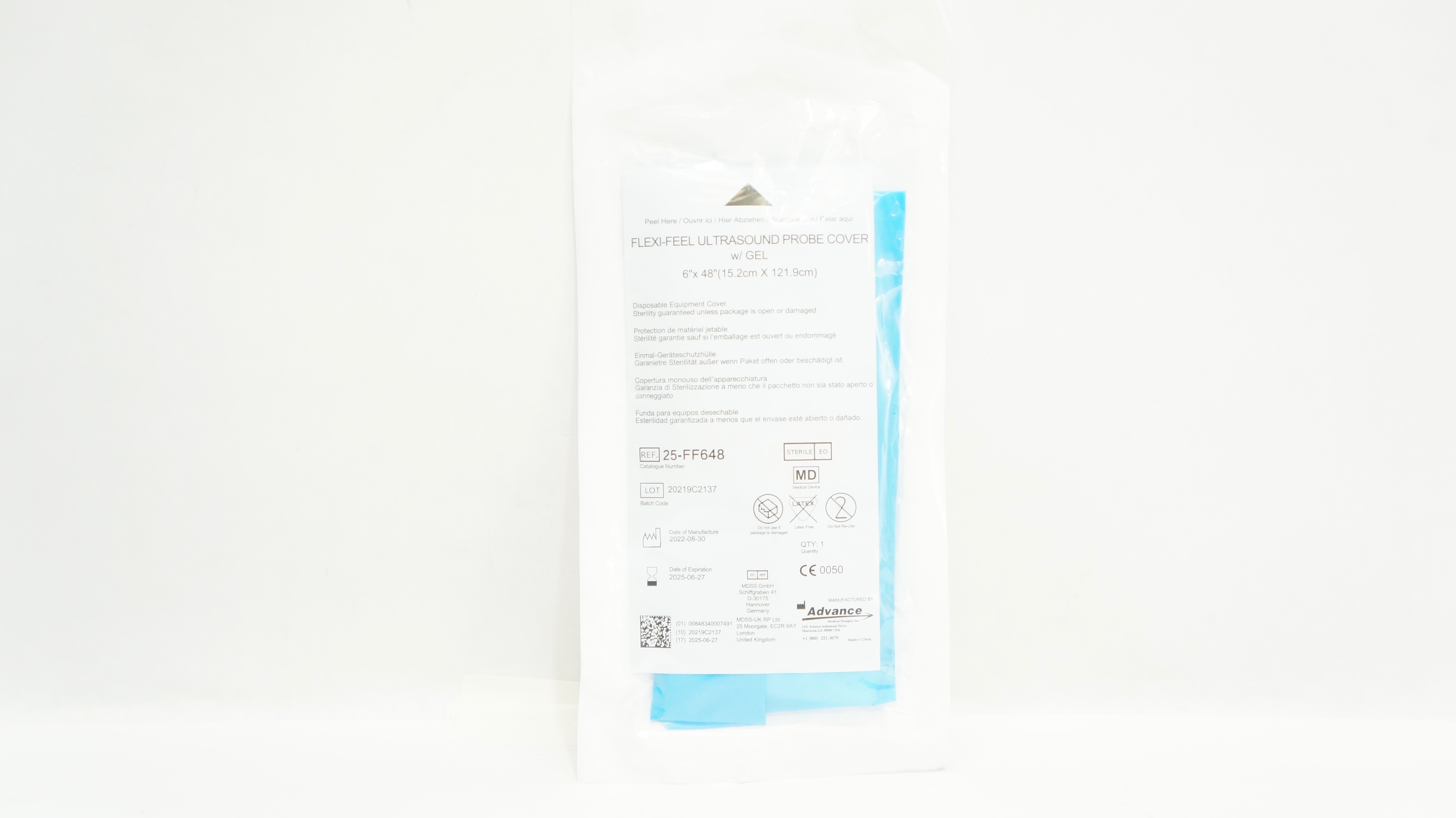 Advance 25-FF648 Flexi-Feel Ultrasound Probe Cover w/Gel 6inch x 48inch