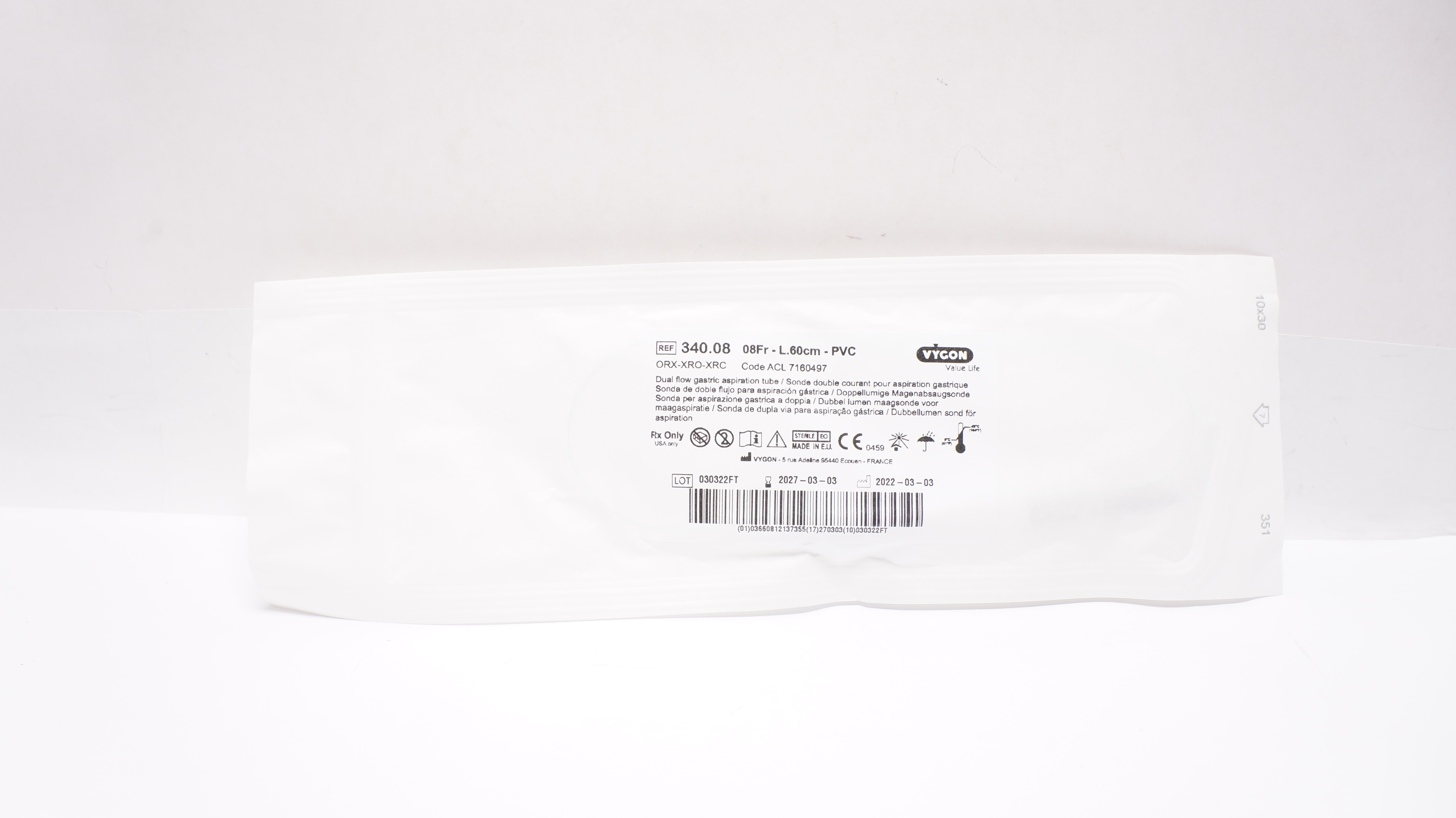 Vygon 1340.08 Dual Flow Gastric Aspiration Tube 08Fr x 60cm