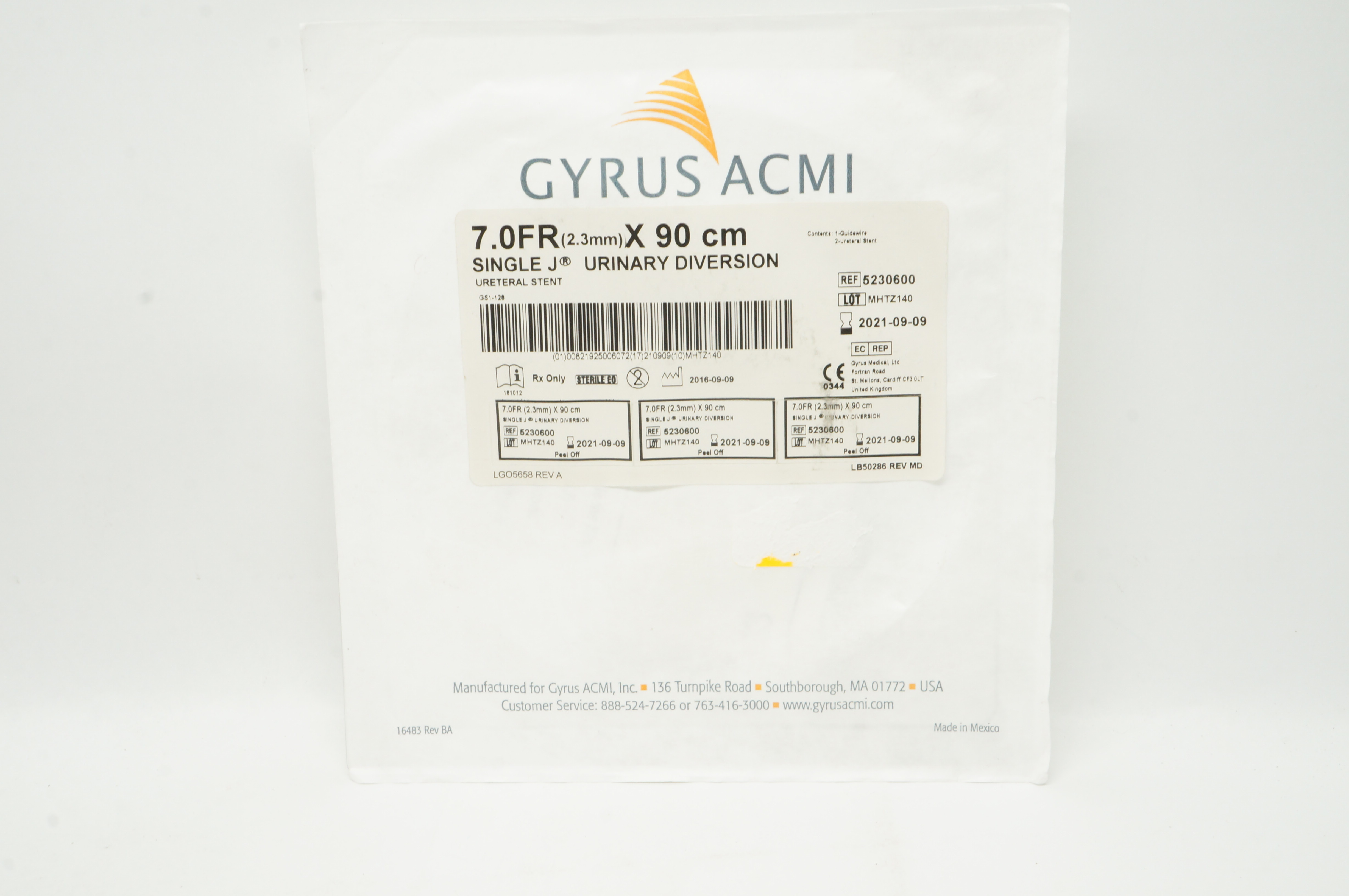 Gyrus ACMI 5230600 Single-J Urinary Diversion Ureteral Stnt 7.0FR x 90cm (x)