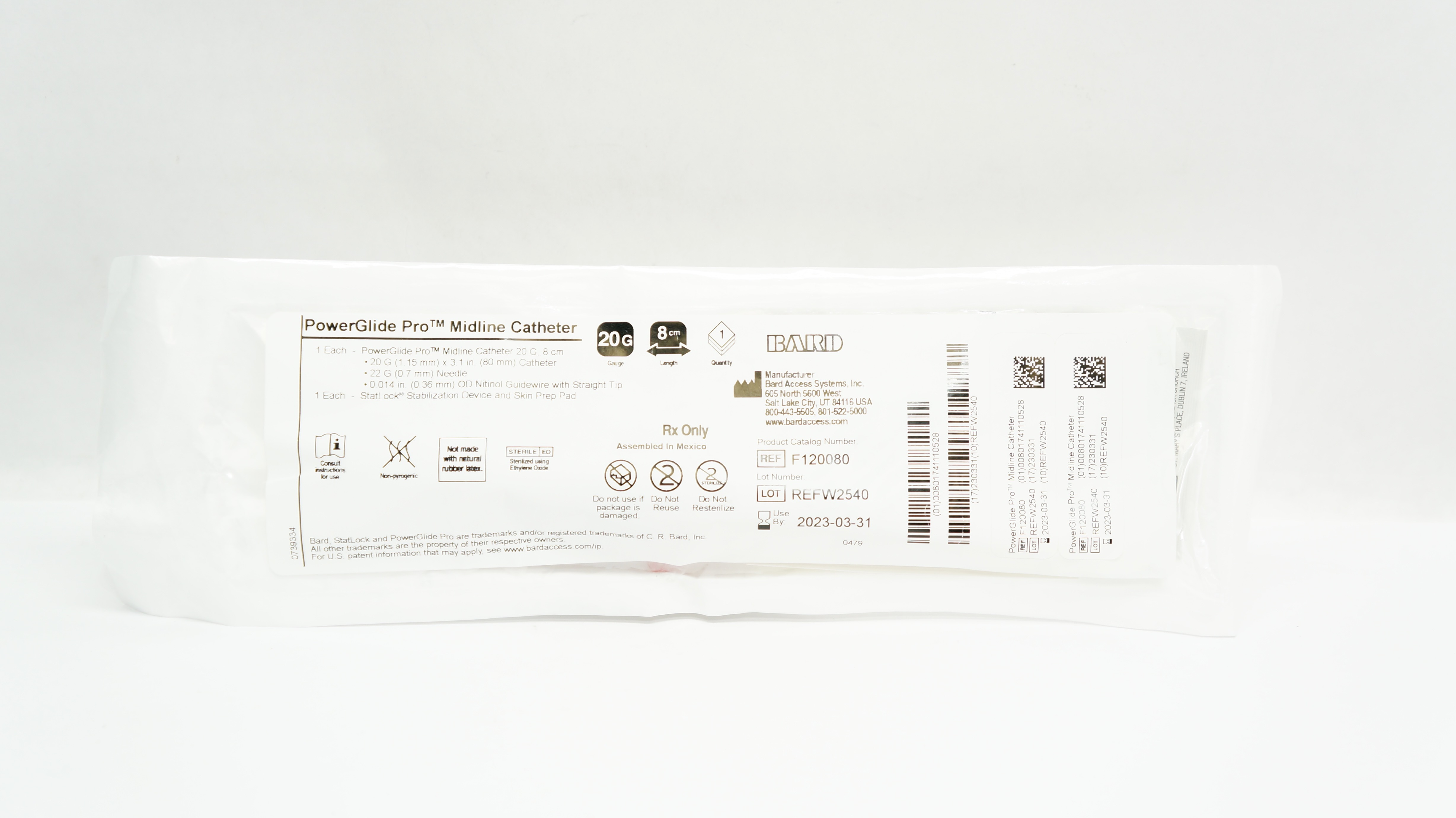 Bard F120080 Power Glide Pro Midline Cath. 20G x 8cm (x)