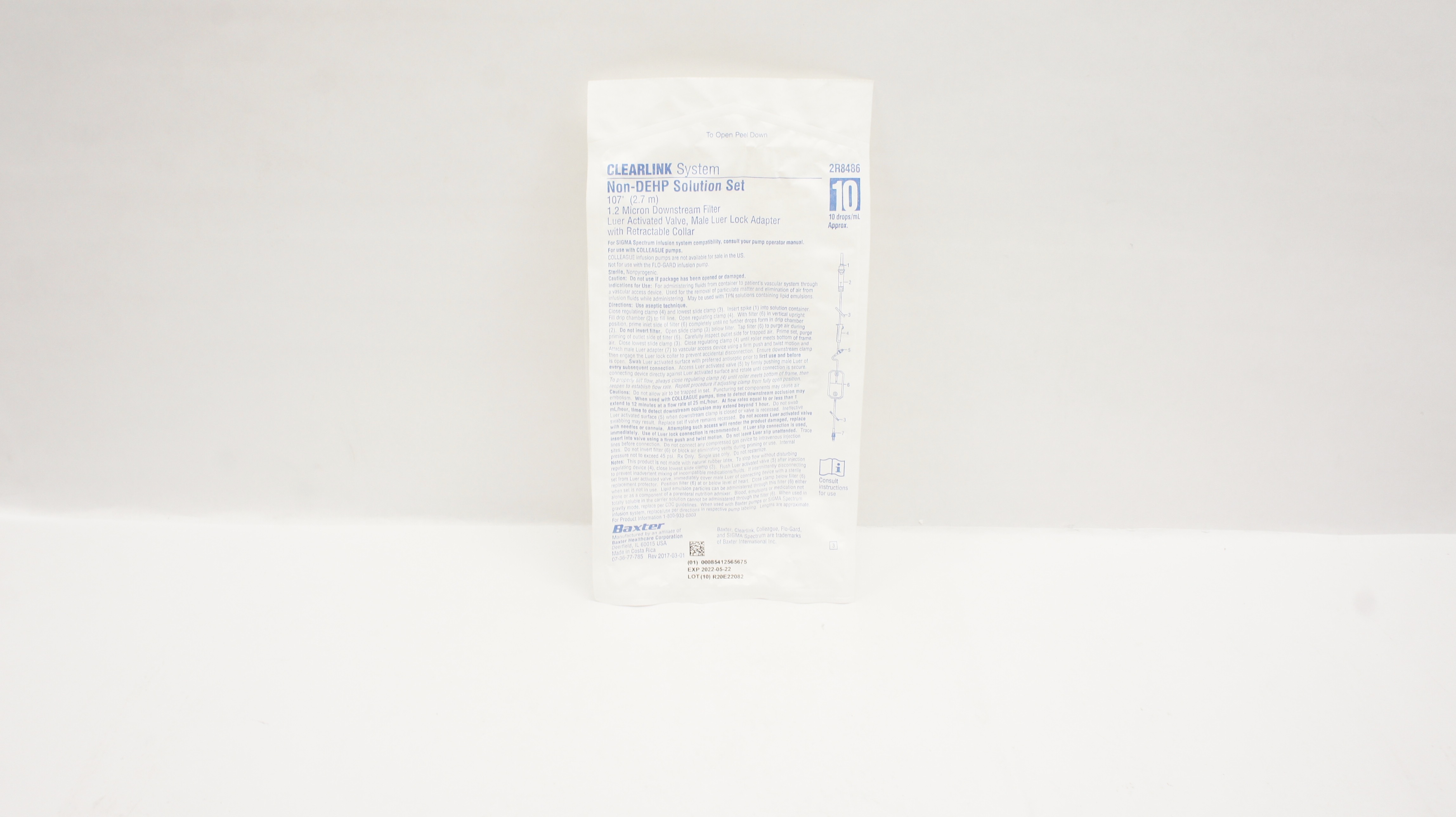 Baxter 2R8486 Clearlink System Non-DEHP Solution Set 10 drops/ml 107inch