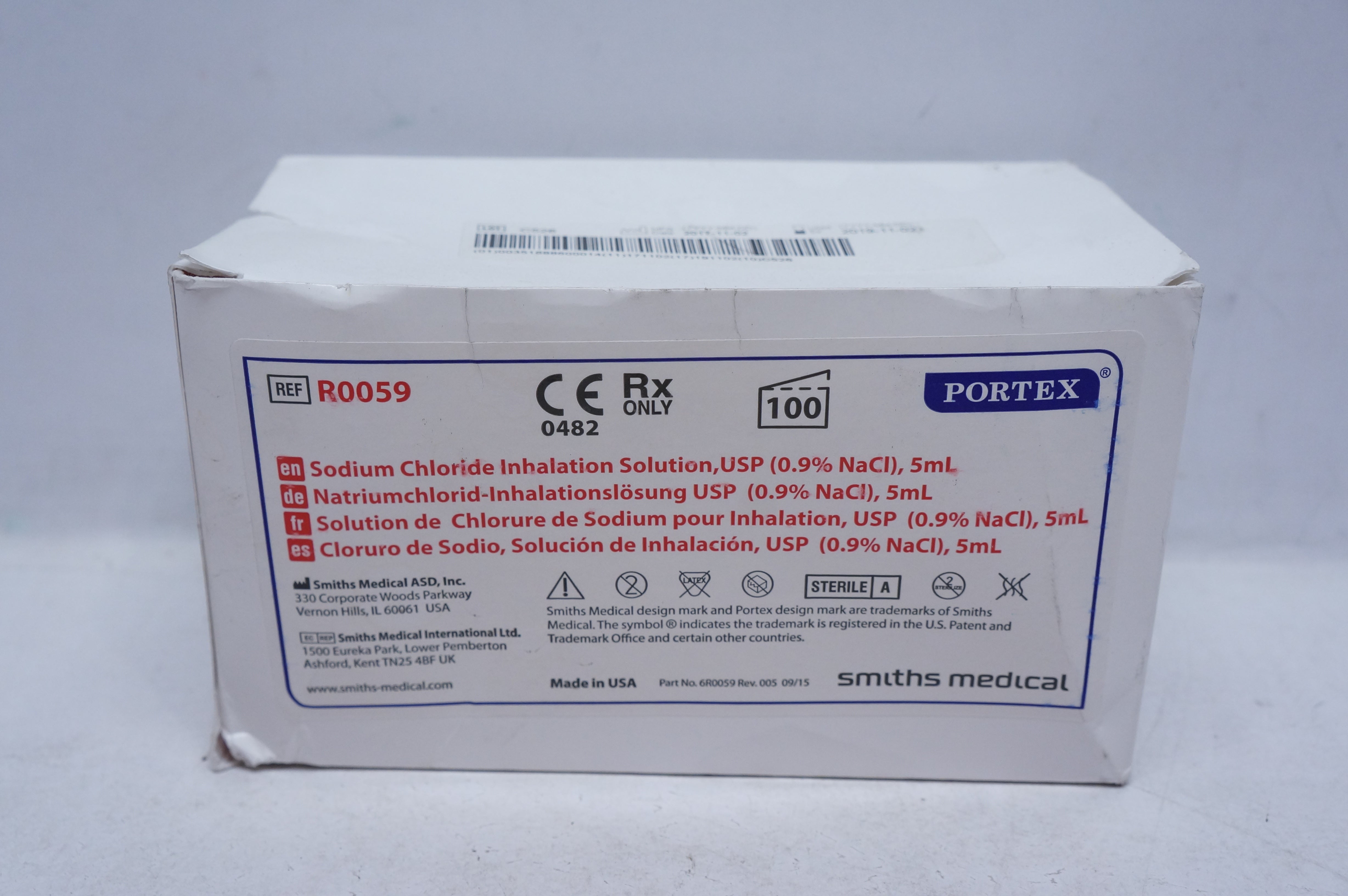 Smiths Medical R0059 Sodium Chloride Inhalation Solution, USP 5ml (x)-Box of 100