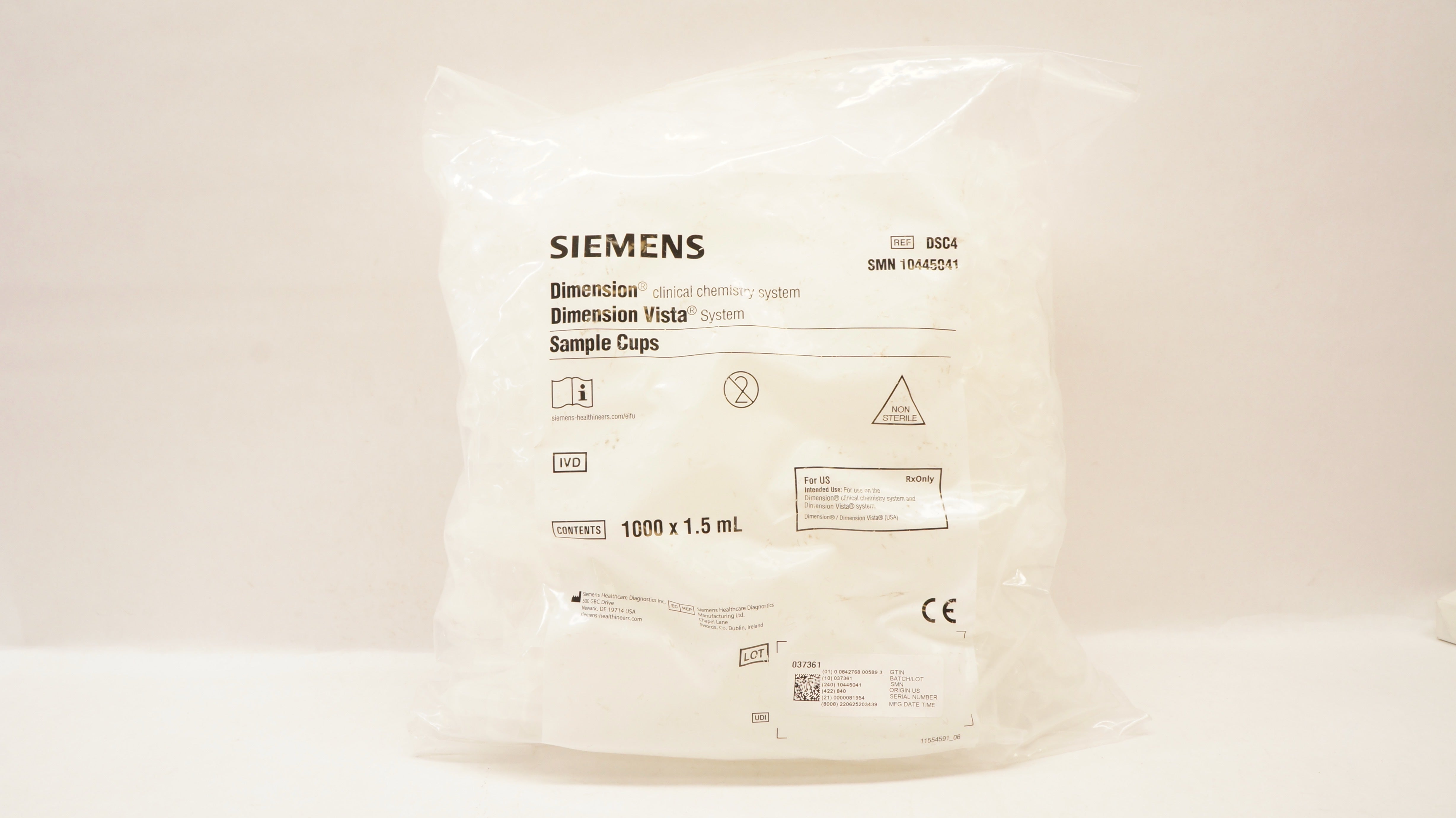 Siemens DSC4 Dimension(Vista) Clinical Chemistry System,Sample Cups, 1000 x 1.5mL