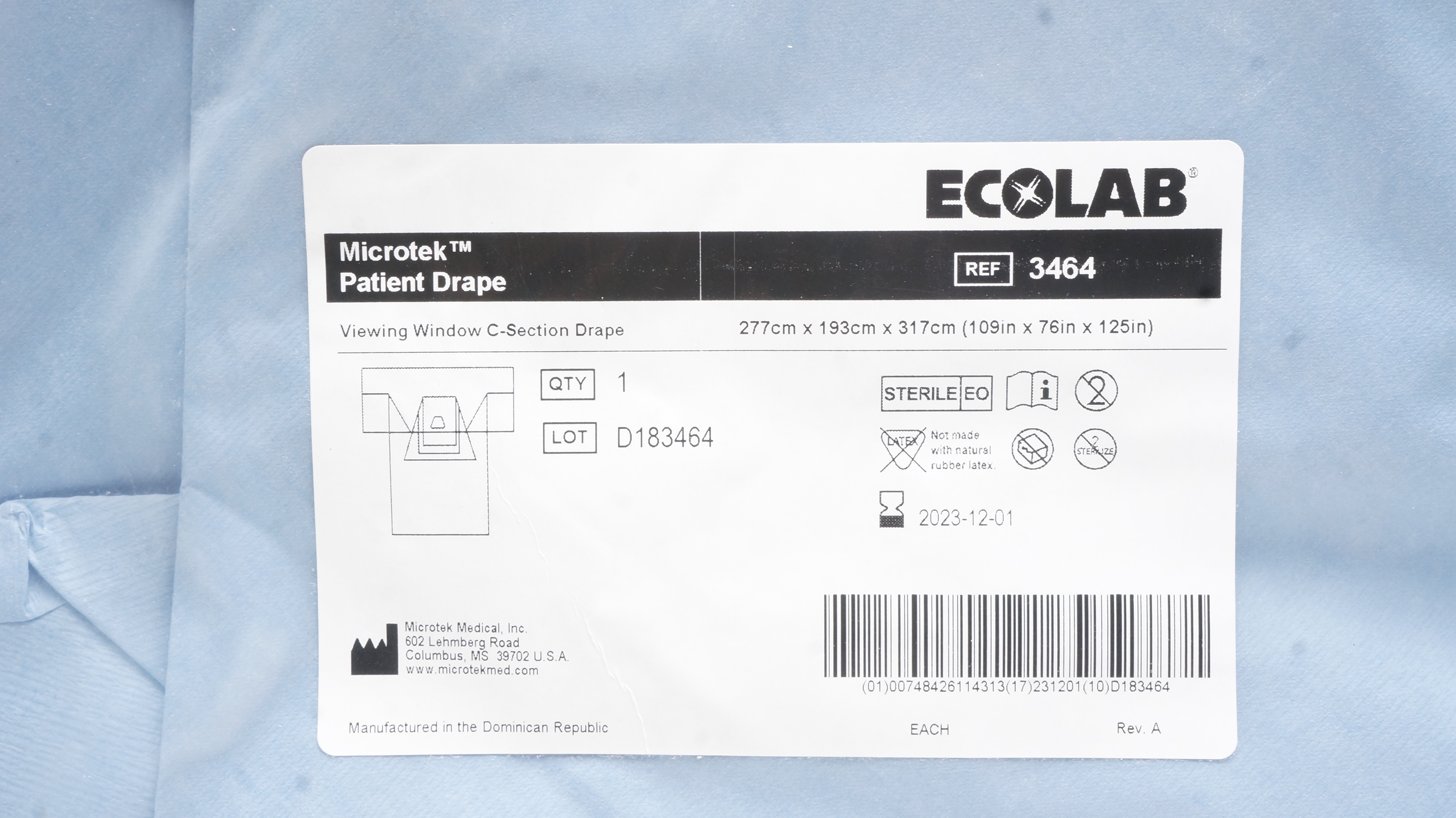 Microtek 3464 Ecolab Viewing Window C-Section Drape 109 x 76 x 125inch (x)