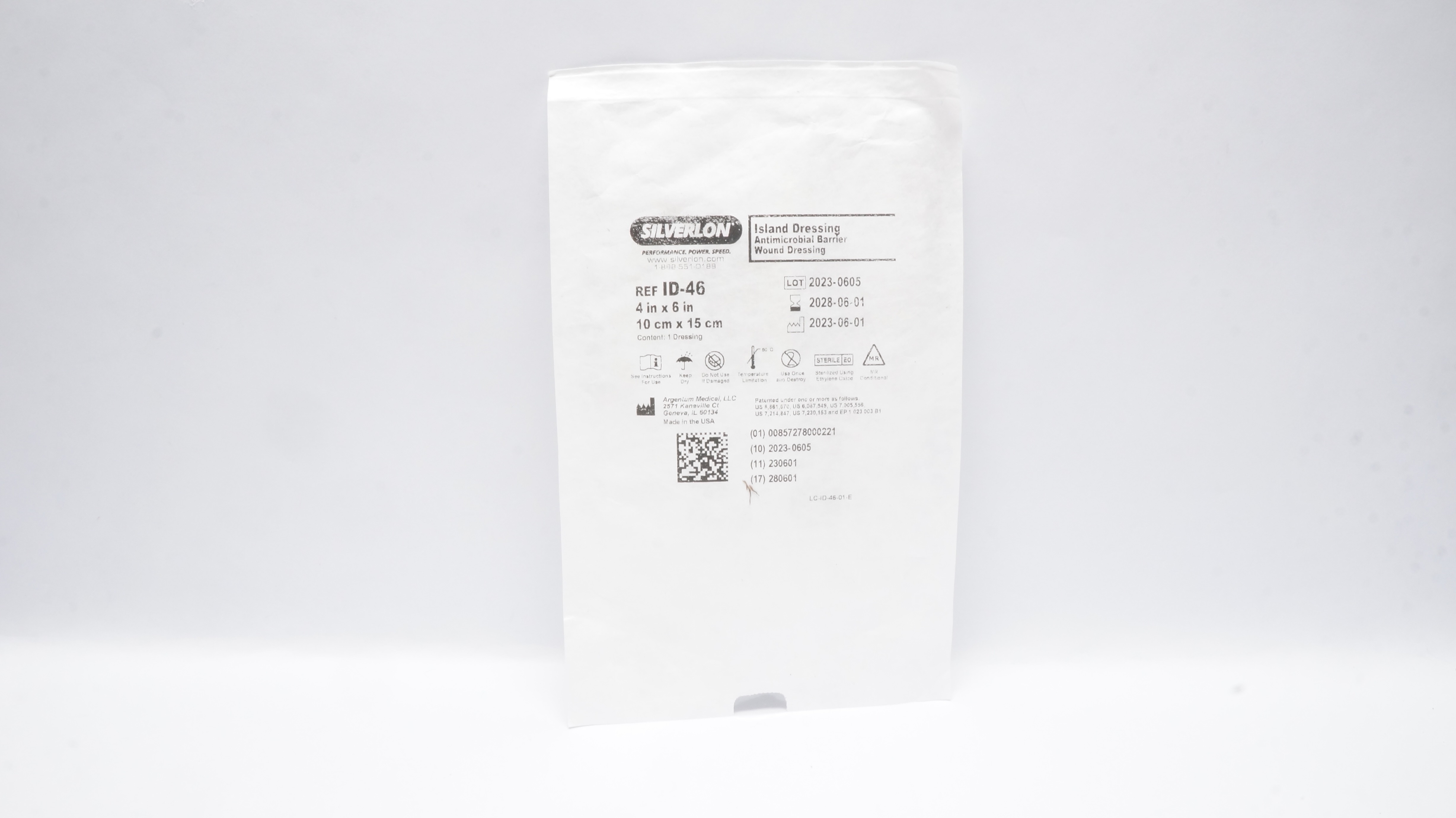 Argentum Medical ID-46 Silverlon Antimicrobial Barrier Wound Dressing 4 x 6inch