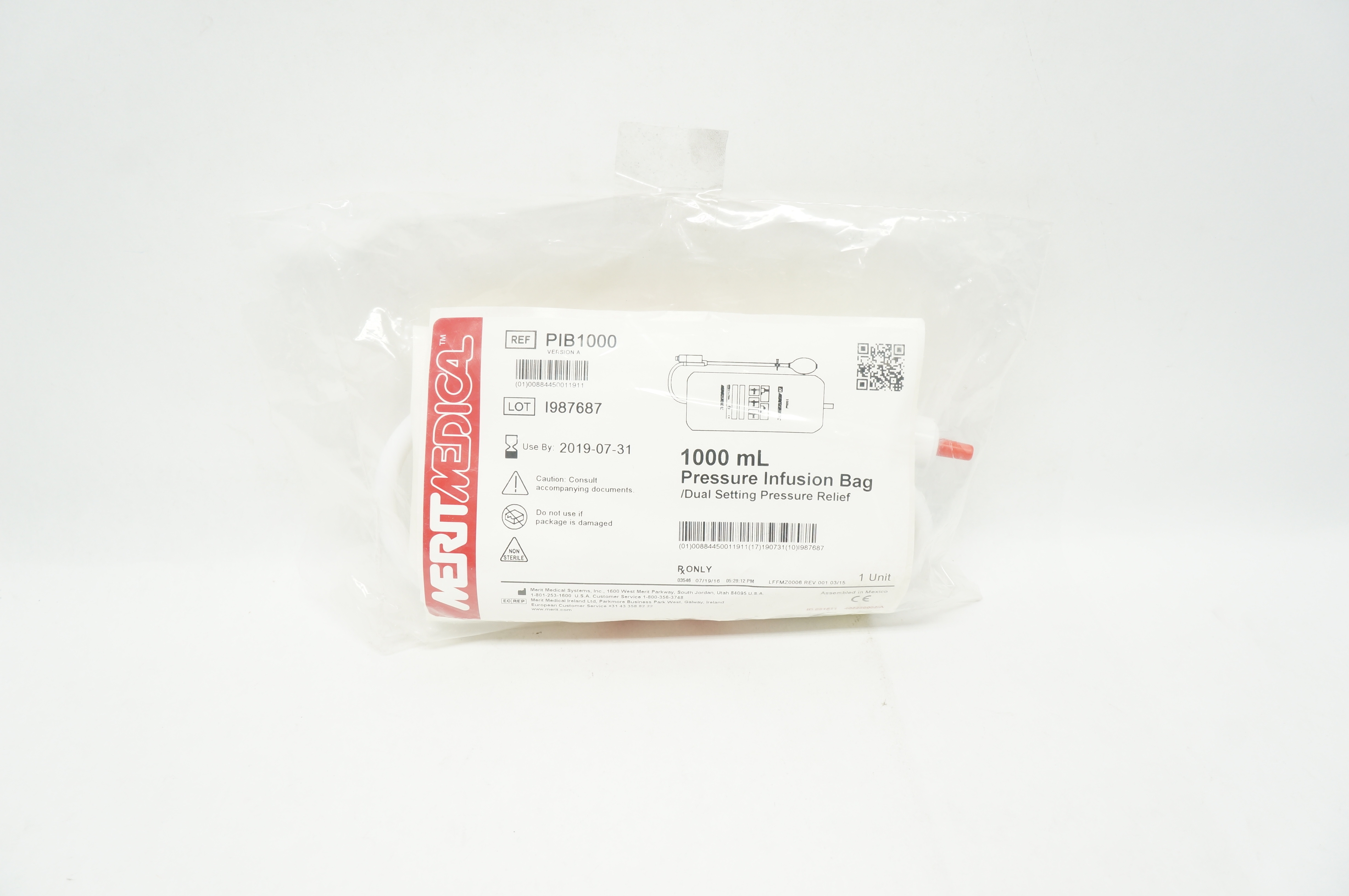 Merit Medical PIB1000 1000mL Pressure Infusion Bag Dual Setting Pressure (x)