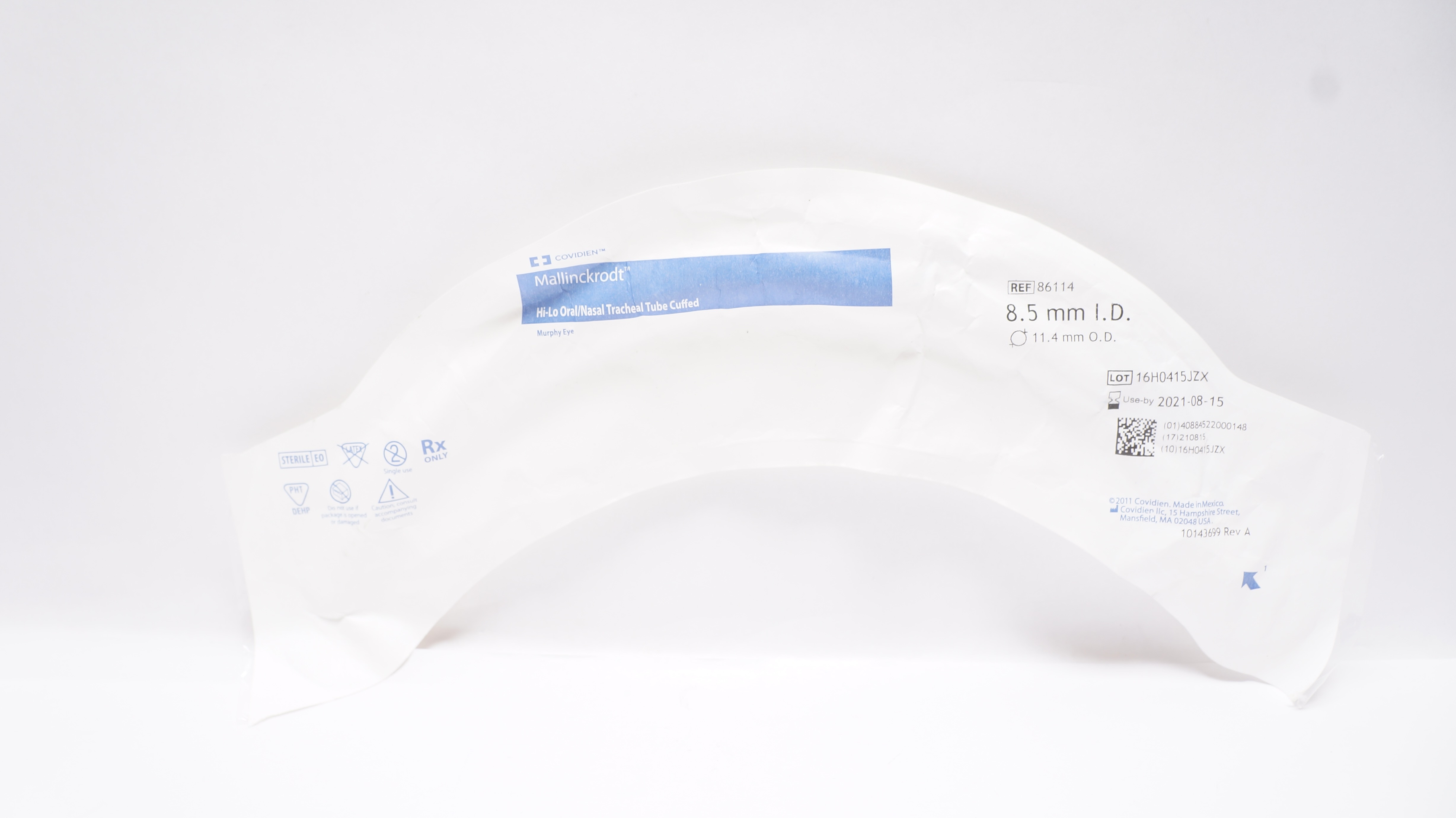 Covidien 86114 Mallinckrodt Hi-Lo Oral/Nasal Tracheal Tube 8.5 ID x 11.4 mmOD(x)