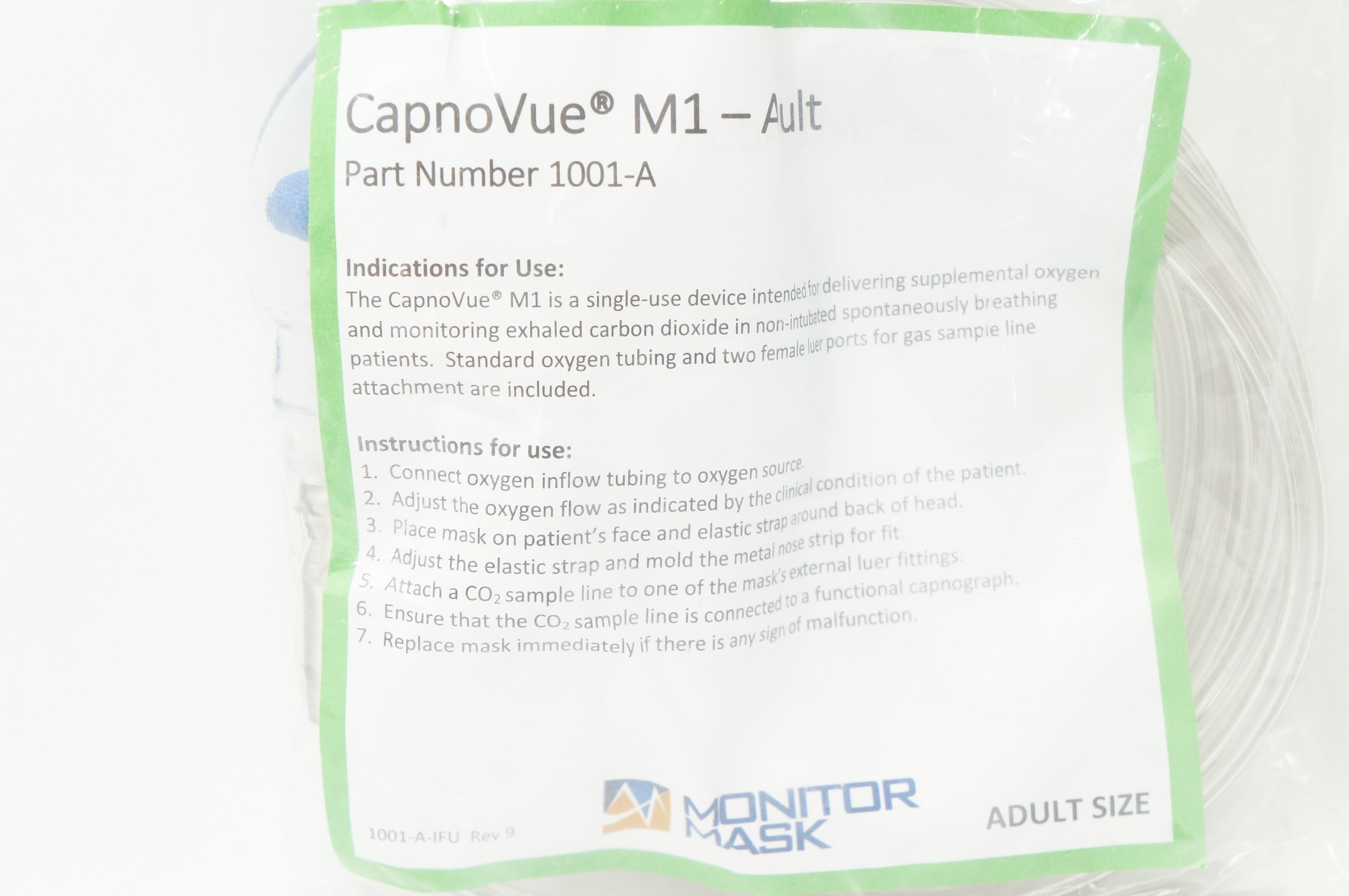 Salter Labs 1001-A CapnoVue Monitor Mask, Face Mask M1, Adult