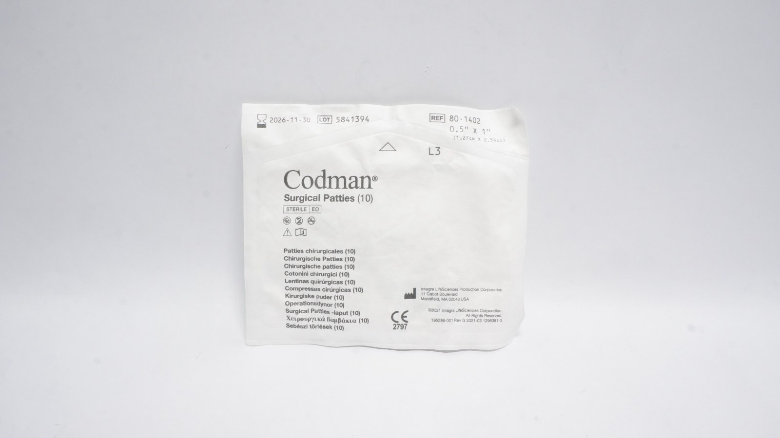Codman 80-1402 Surgical Patties 0.5" x 1" Sterile Pack of 10
