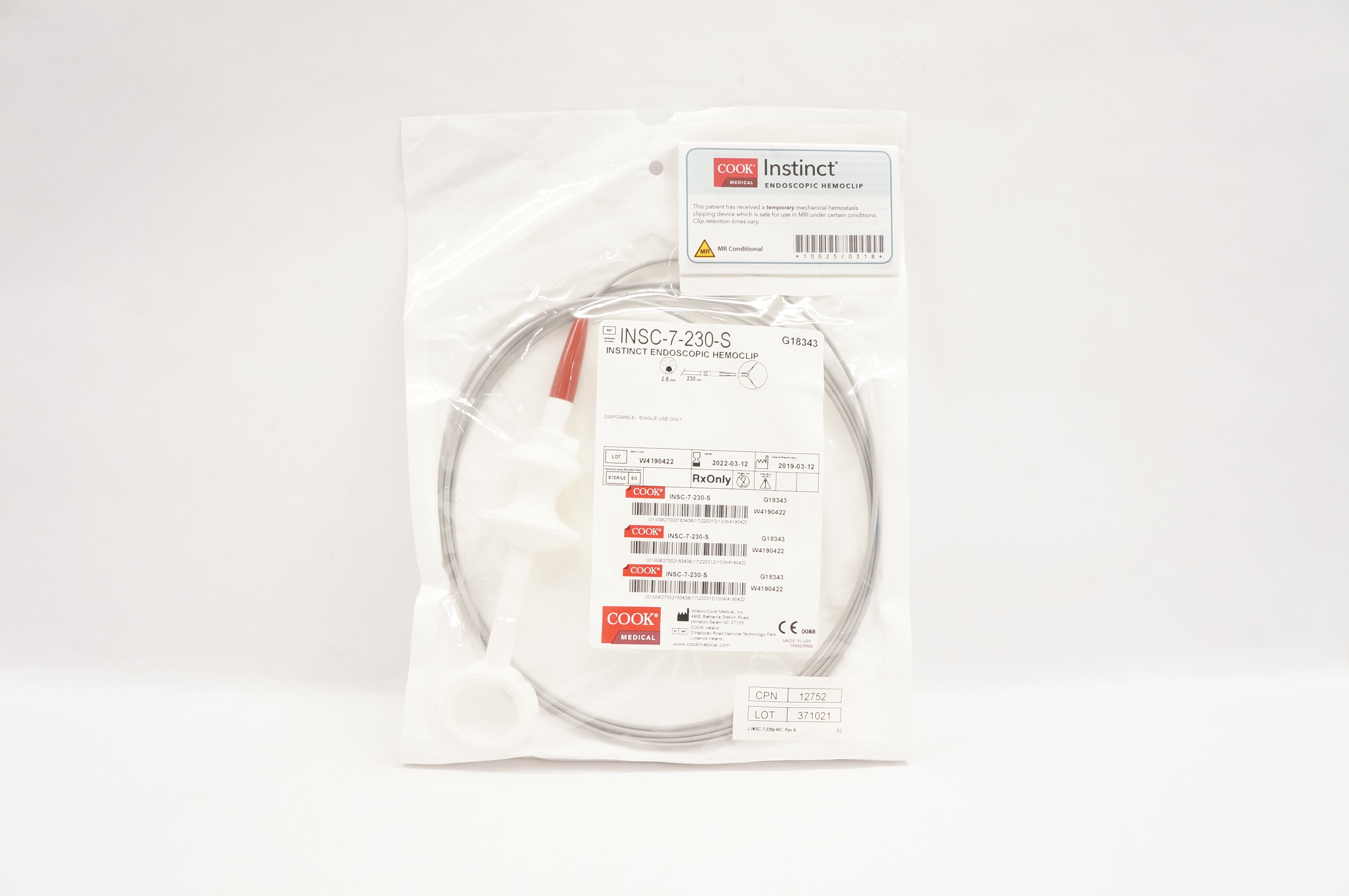 Cook Medical G18343 Instinct Endoscopic Hemoclip 2.8mm x 230cm (x)
